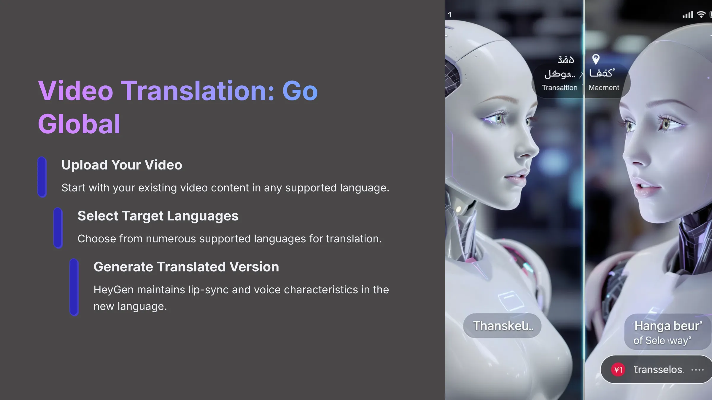 HeyGen's video translation feature for global content reach.