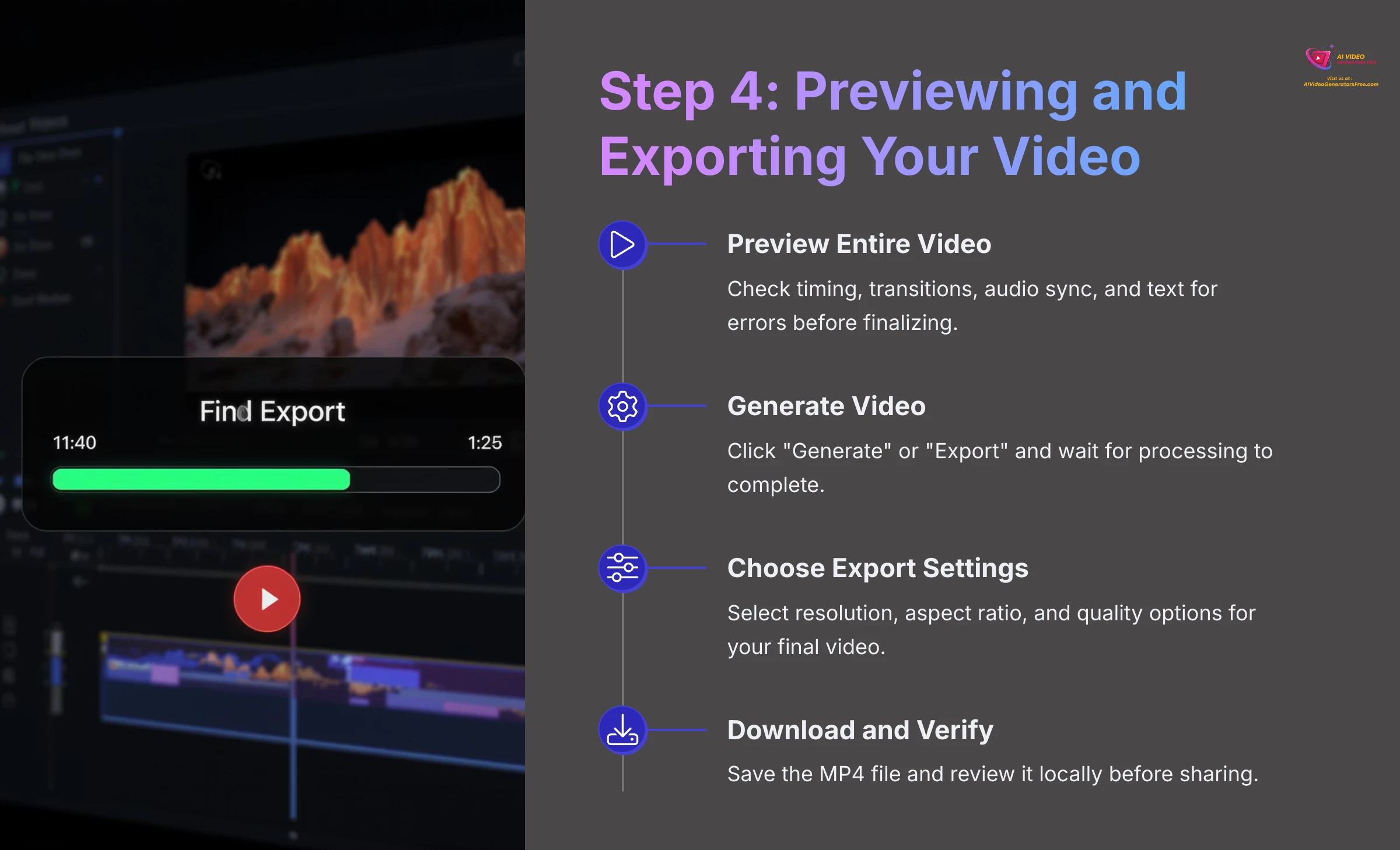 Step 4: Previewing and exporting your video from Pictory