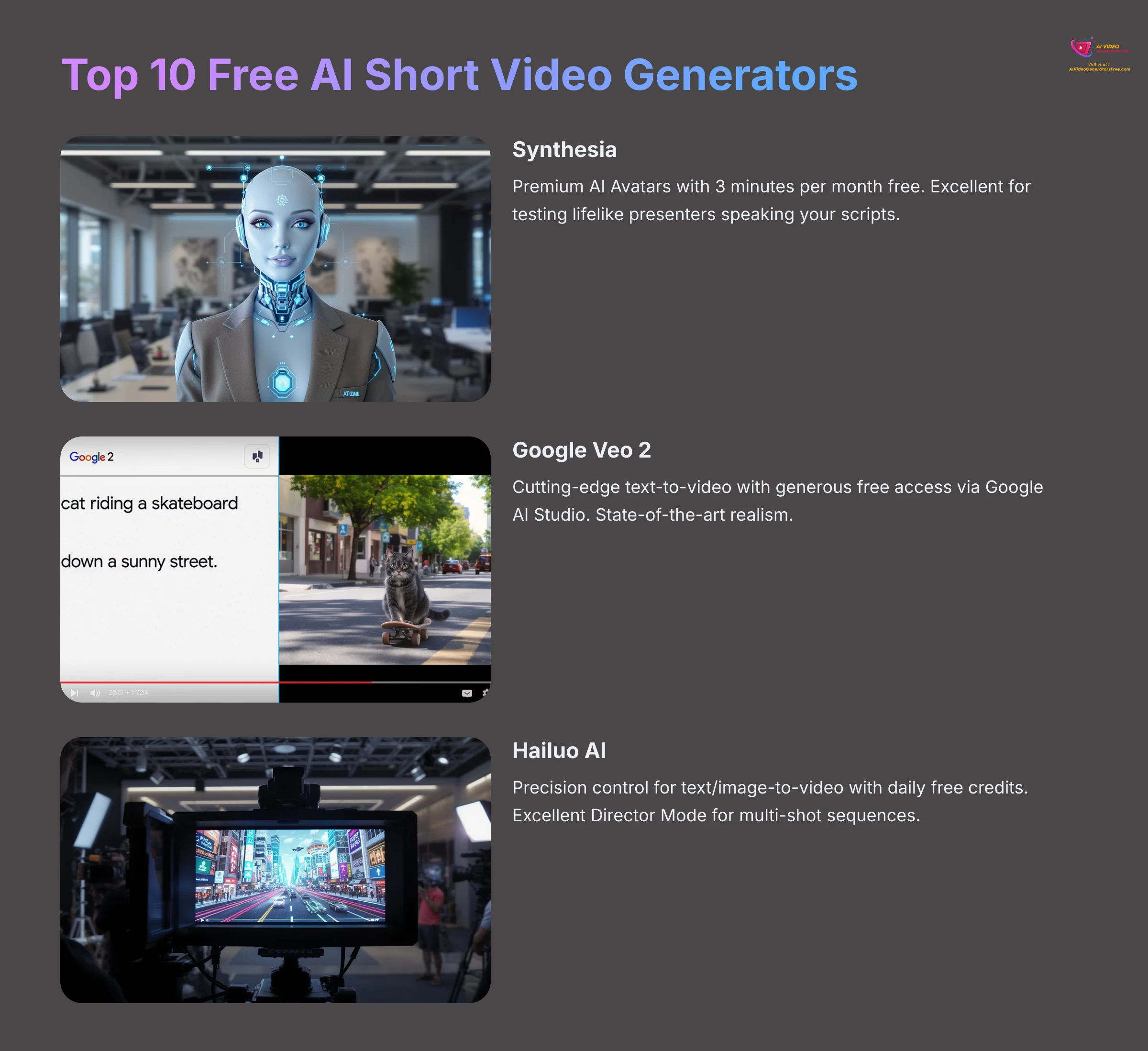 Top 10 Free AI Short Video Generators