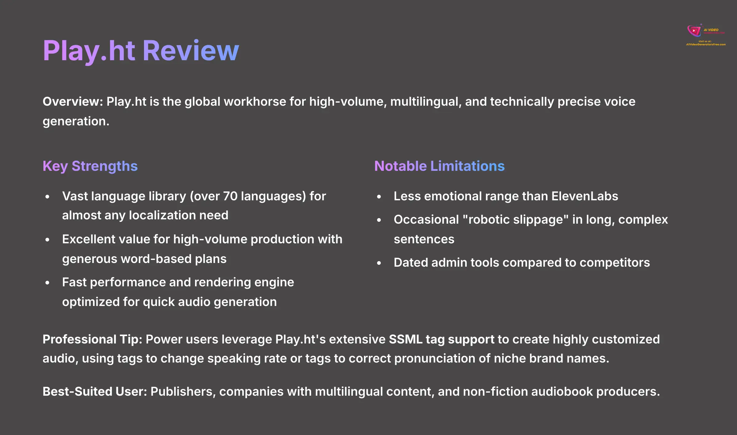 Play.ht Review - High Volume Multilingual Voice Generation