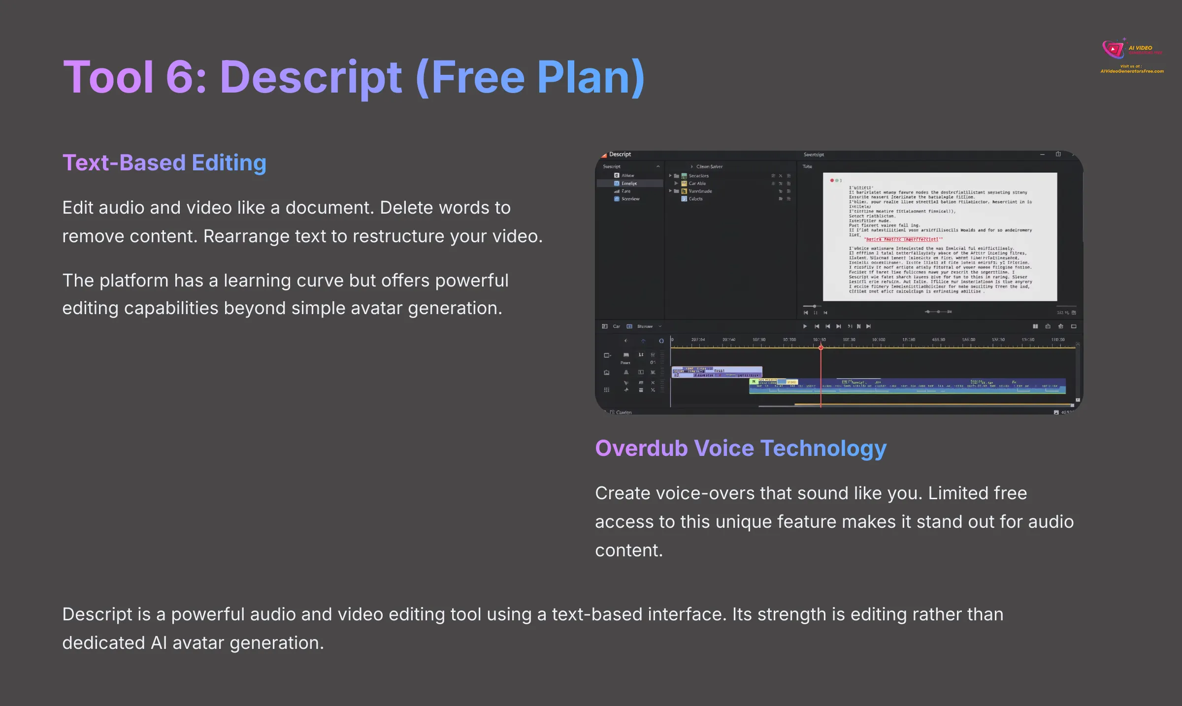 Tool 6 Descript Free Plan