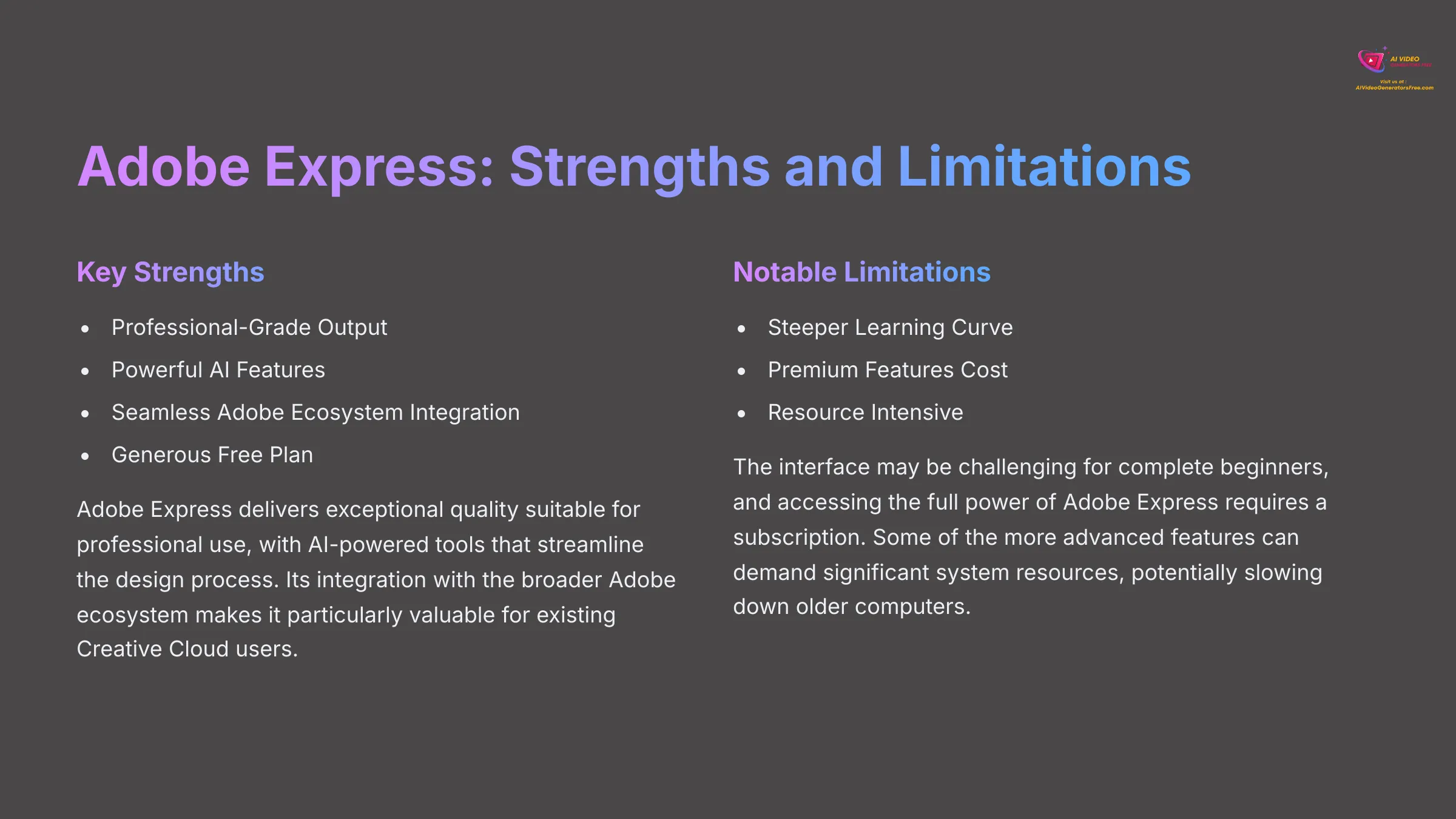 Adobe Express Strengths and Limitations