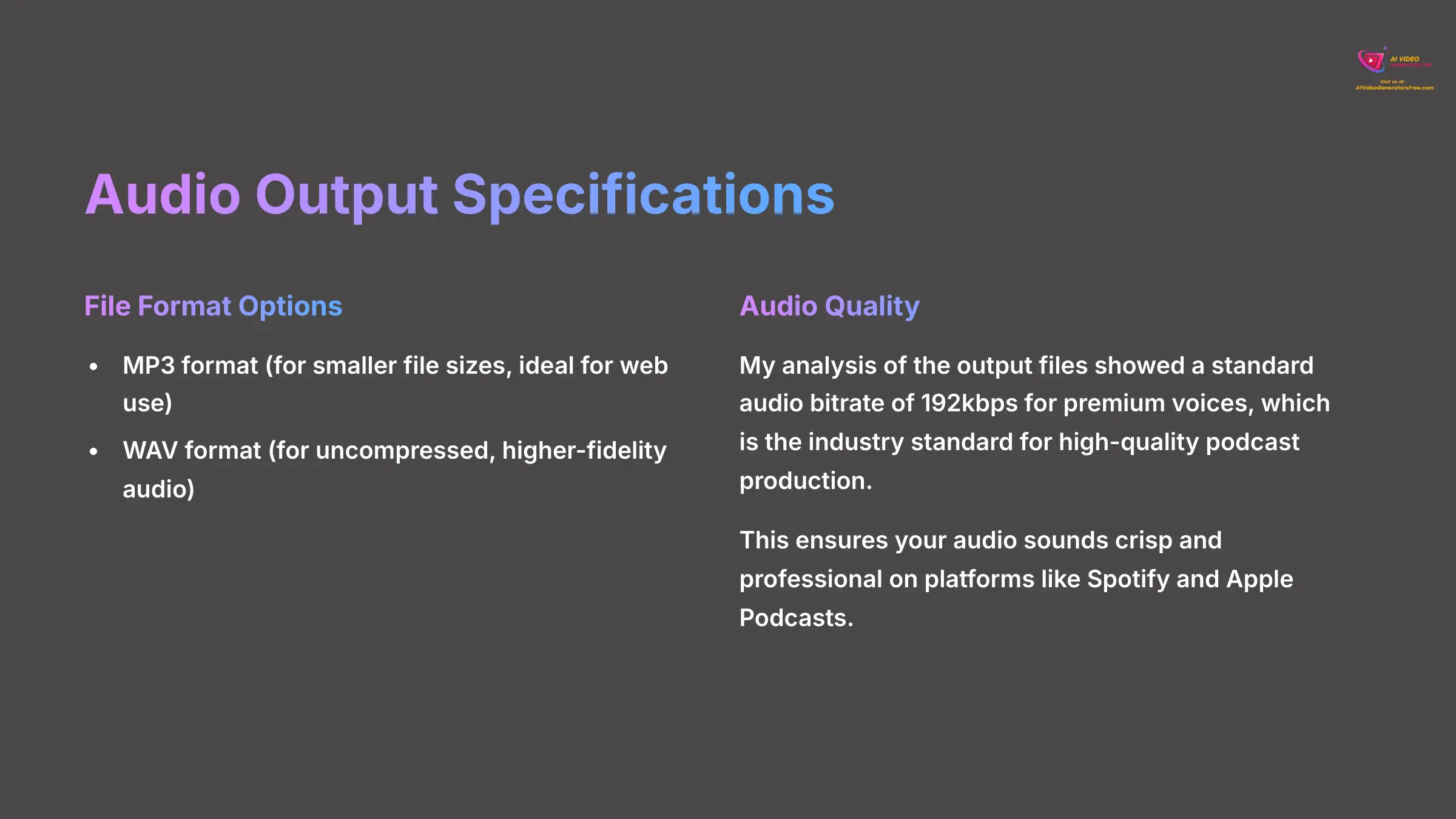Audio Output Specifications