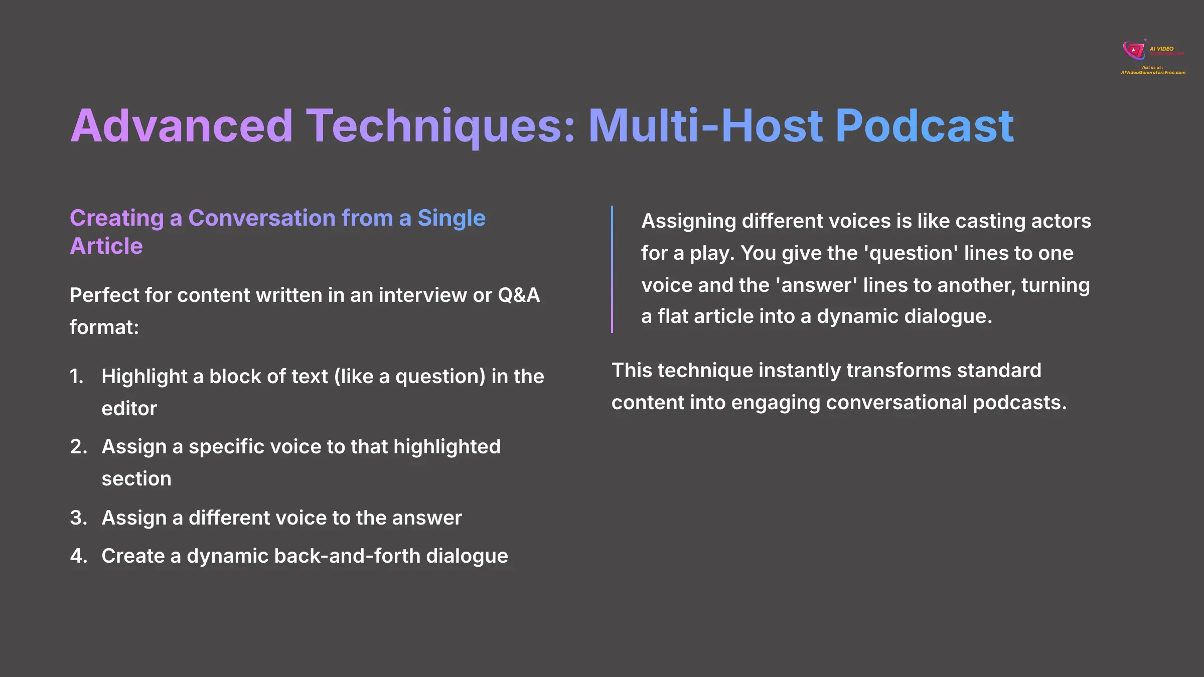 14_Advanced-Techniques-Multi-Host-Podcast_AI-video-generators-free_aivideogeneratorsfree.com_