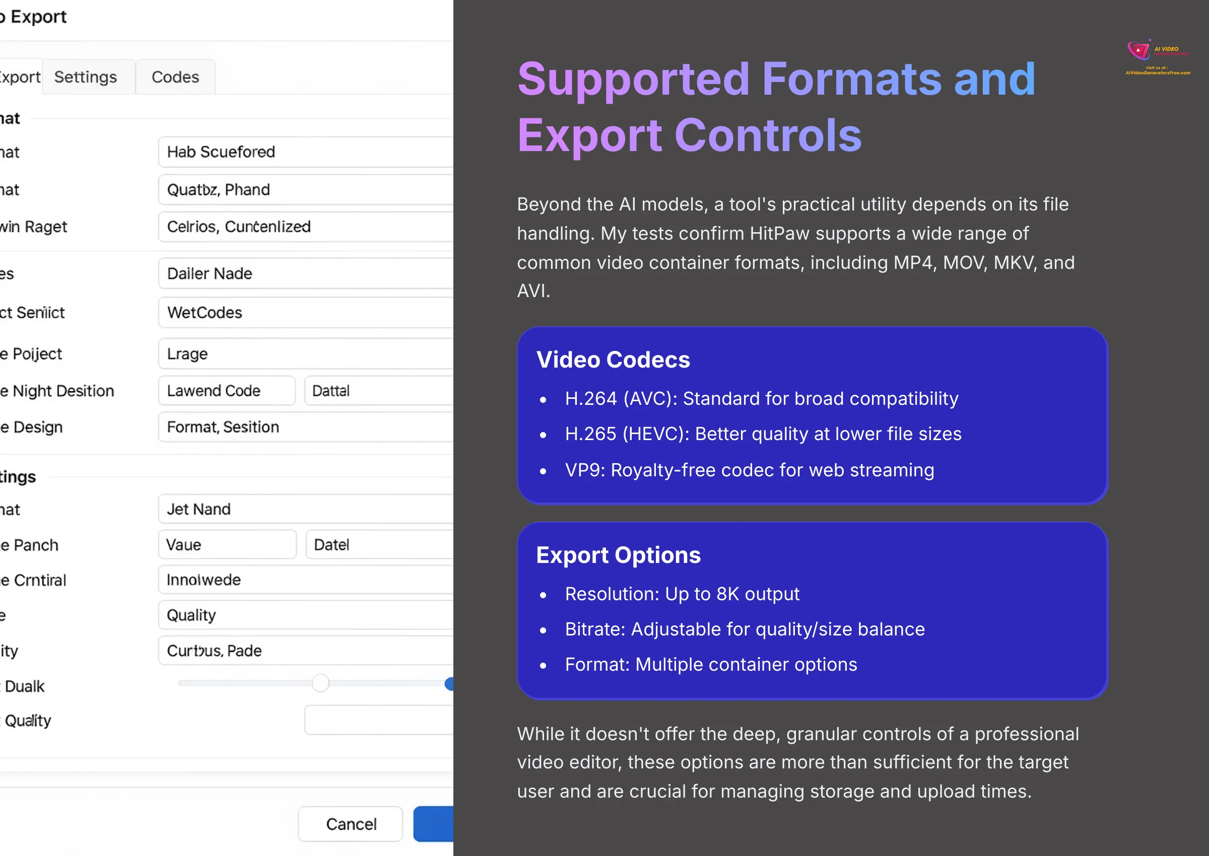 Supported Formats and Export Controls