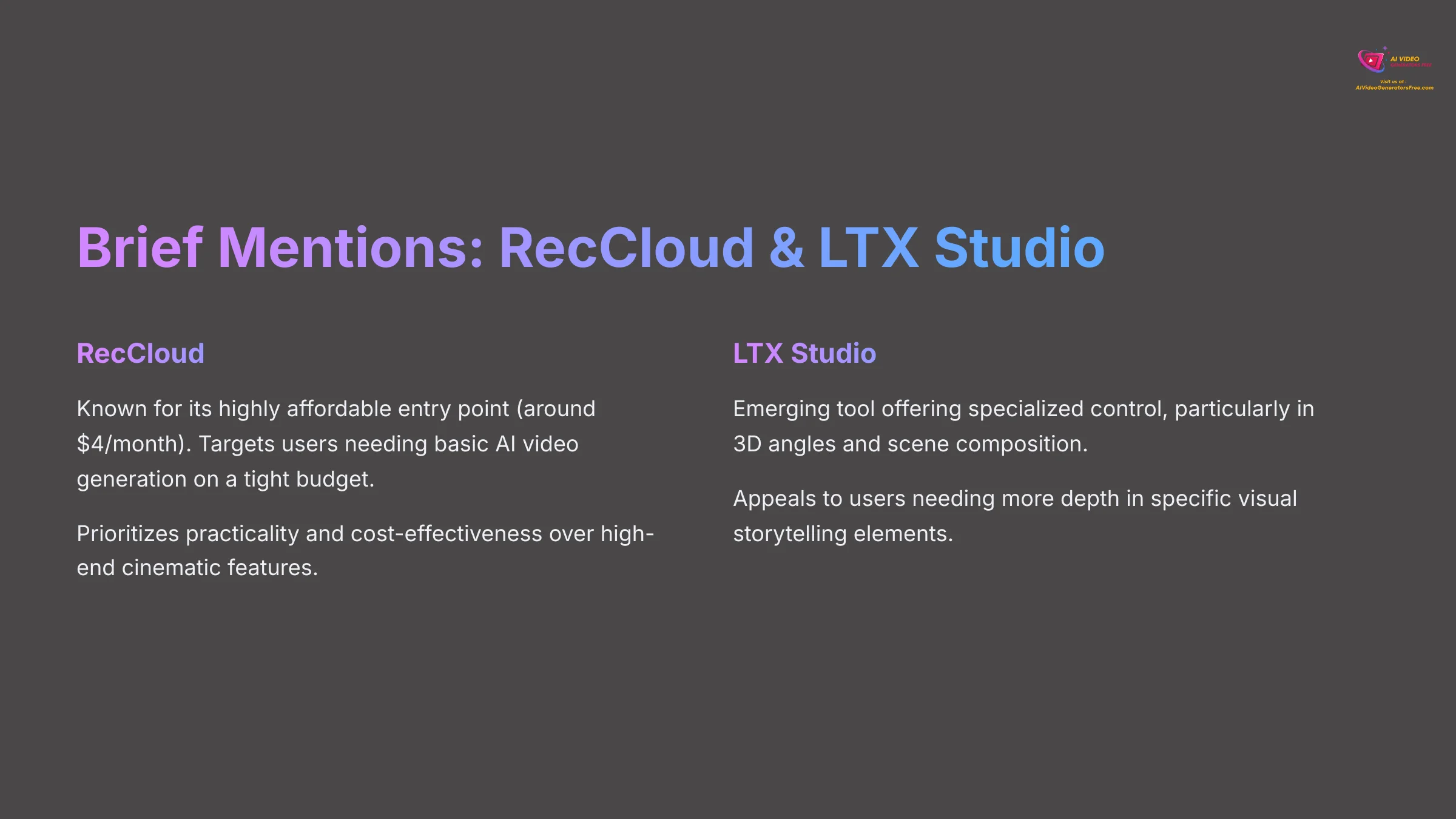 Brief Mentions RecCloud and LTX Studio