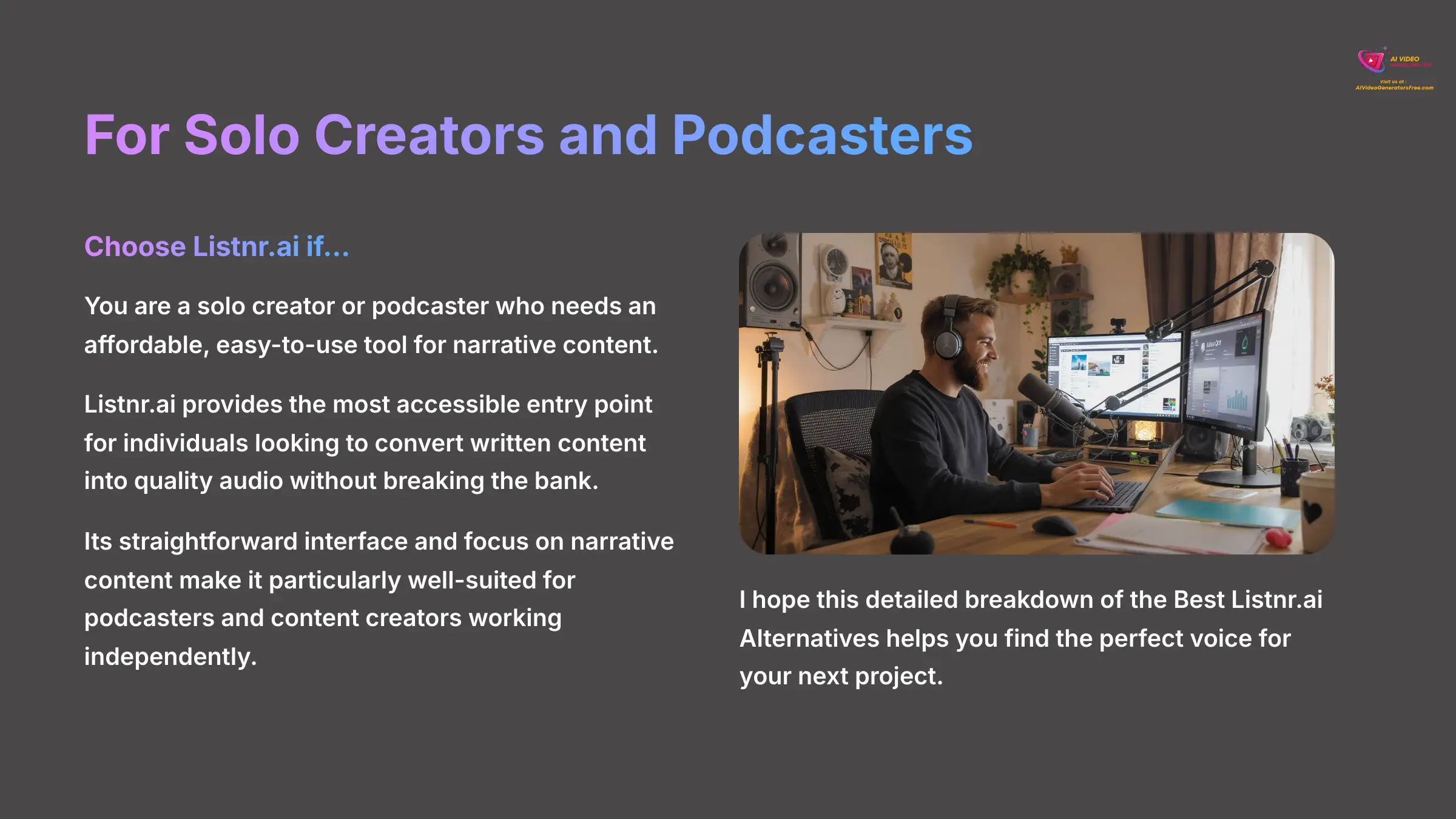 For Solo Creators and Podcasters - Listnr.ai Features and Benefits