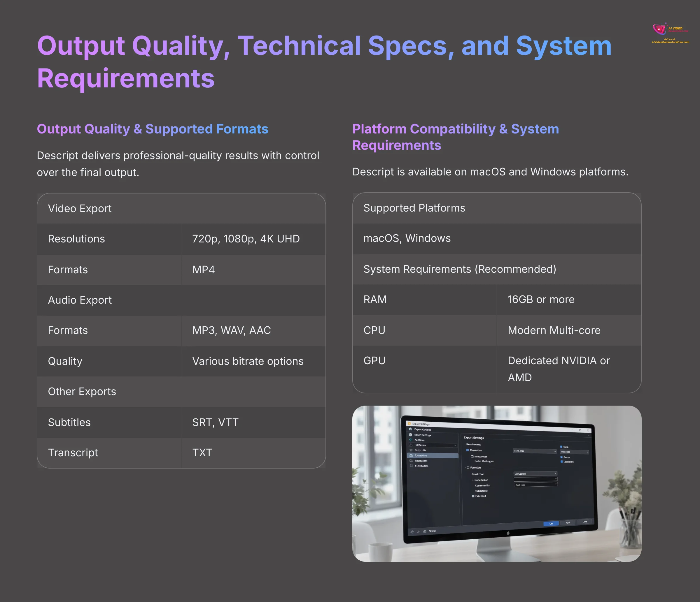 Output Quality Technical Specs and System Requirements