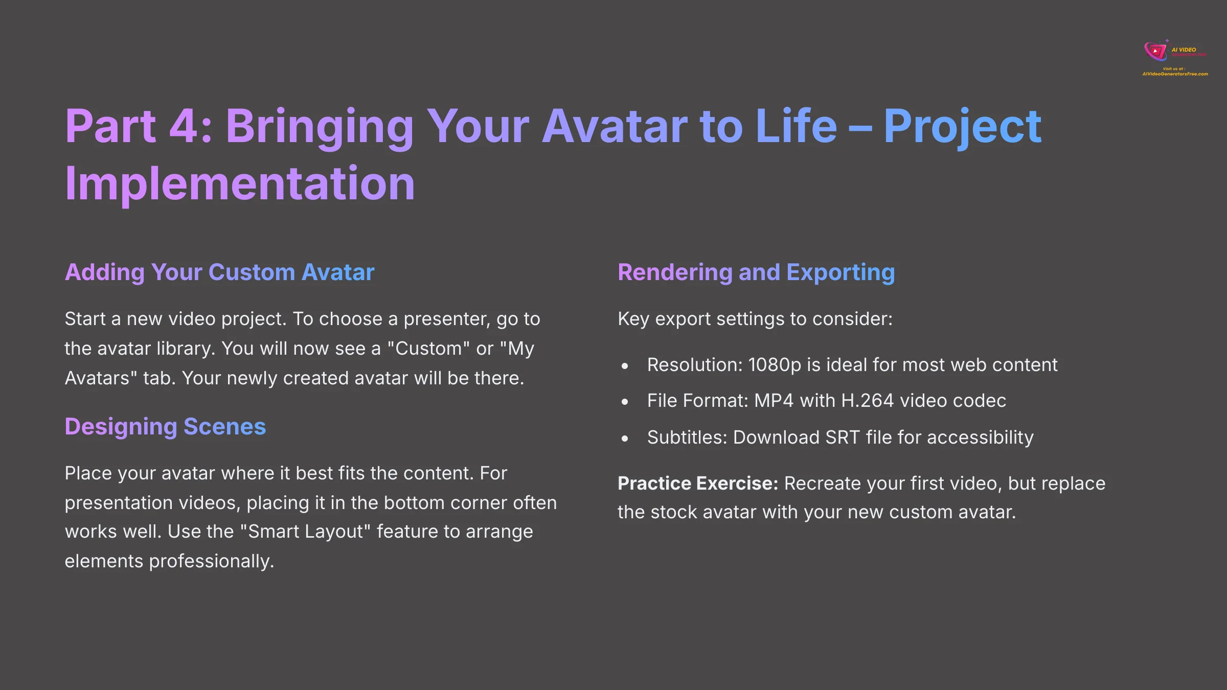 15_Part-4-Bringing-Your-Avatar-to-Life-Project-Implementation_AI-video-generators-free_aivideogeneratorsfree.com_