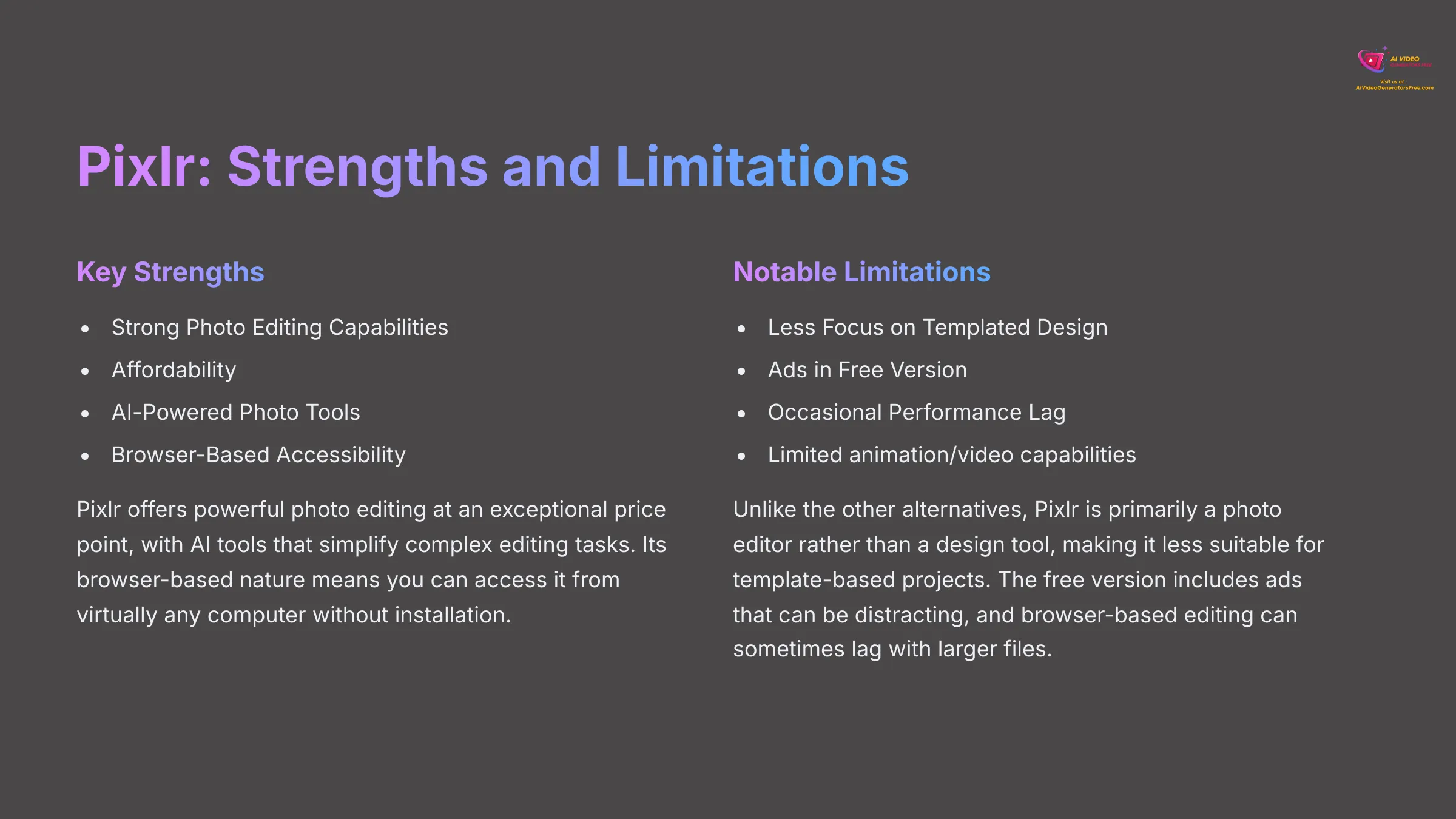 Pixlr Strengths and Limitations