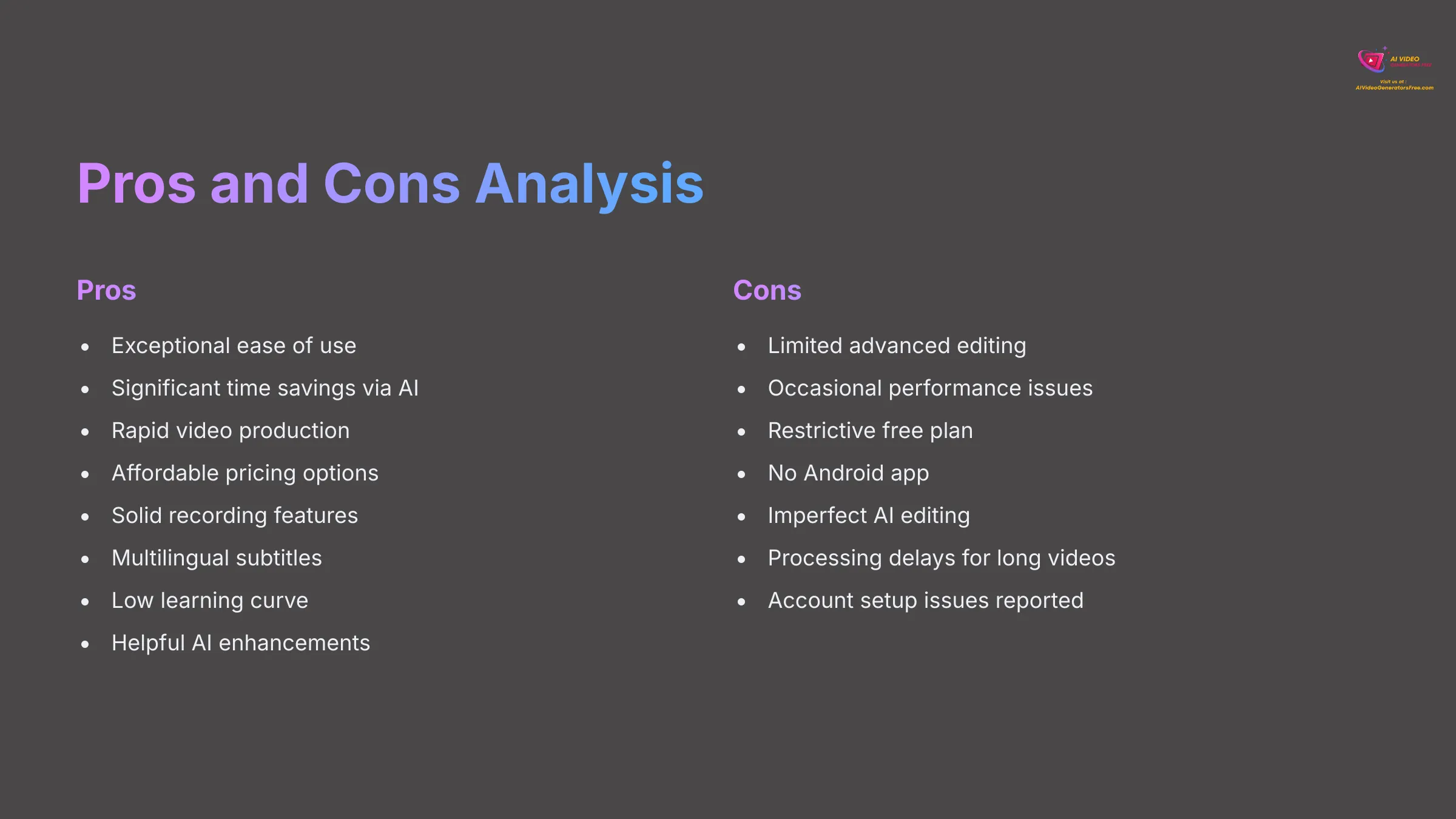 Pros and Cons Analysis of Vmaker AI