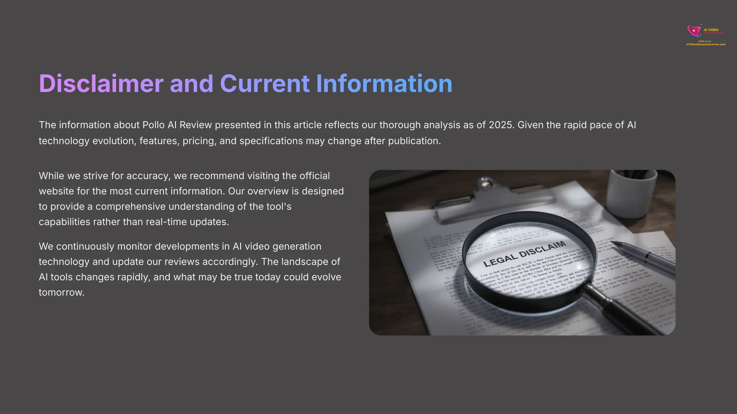 Disclaimer and Current Information