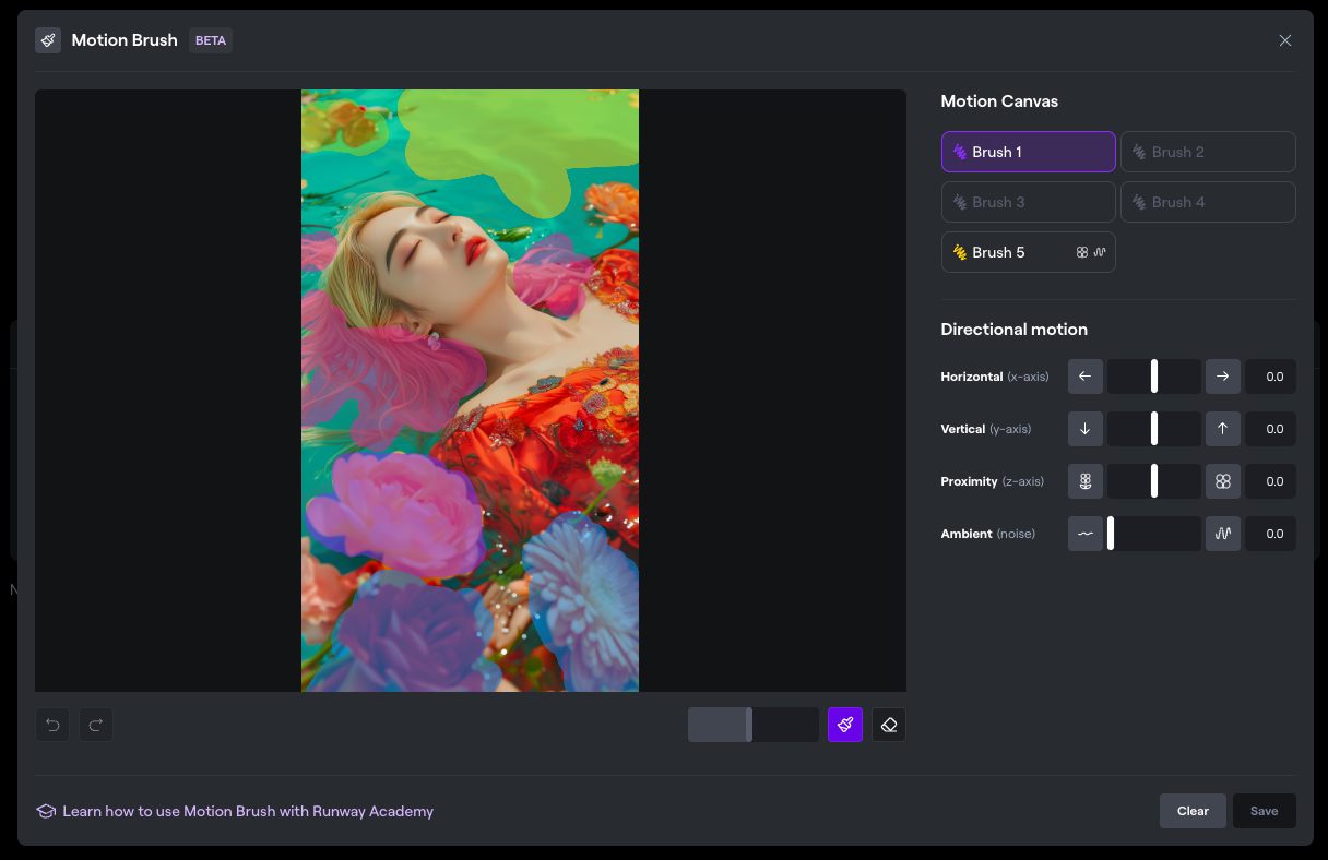 Runway Motion Brush Feature Interface