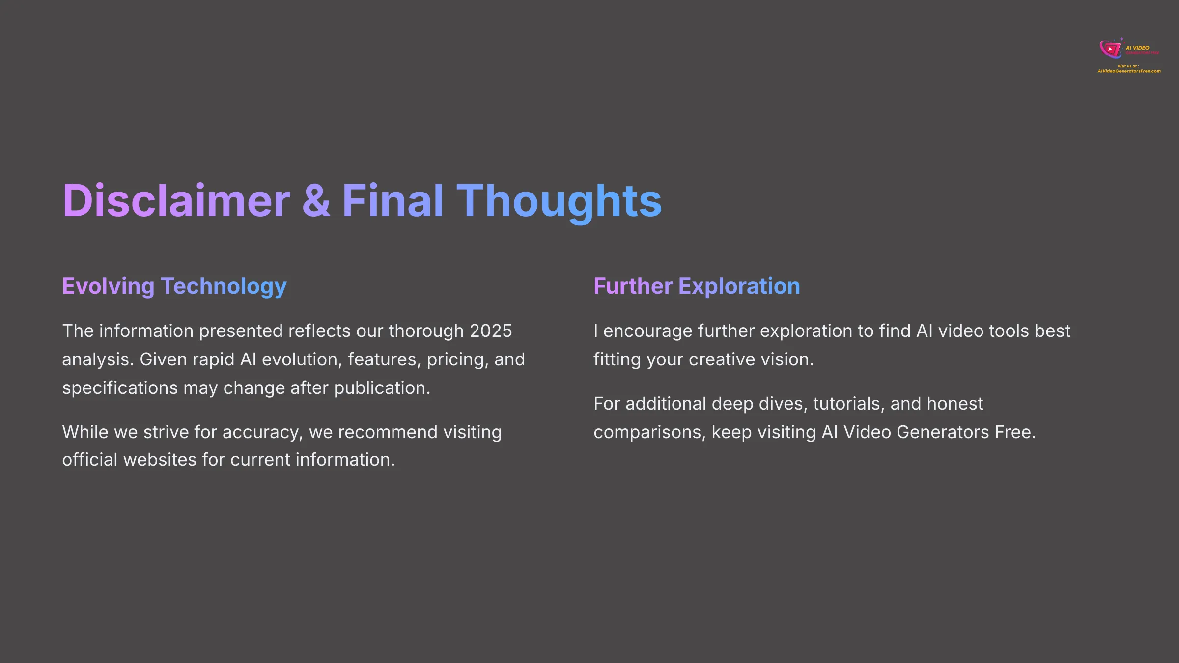 Disclaimer and Final Thoughts