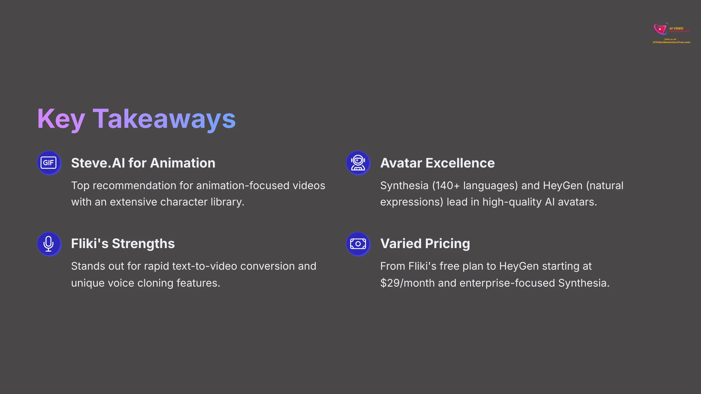 Key Takeaways - AI Video Generators Free