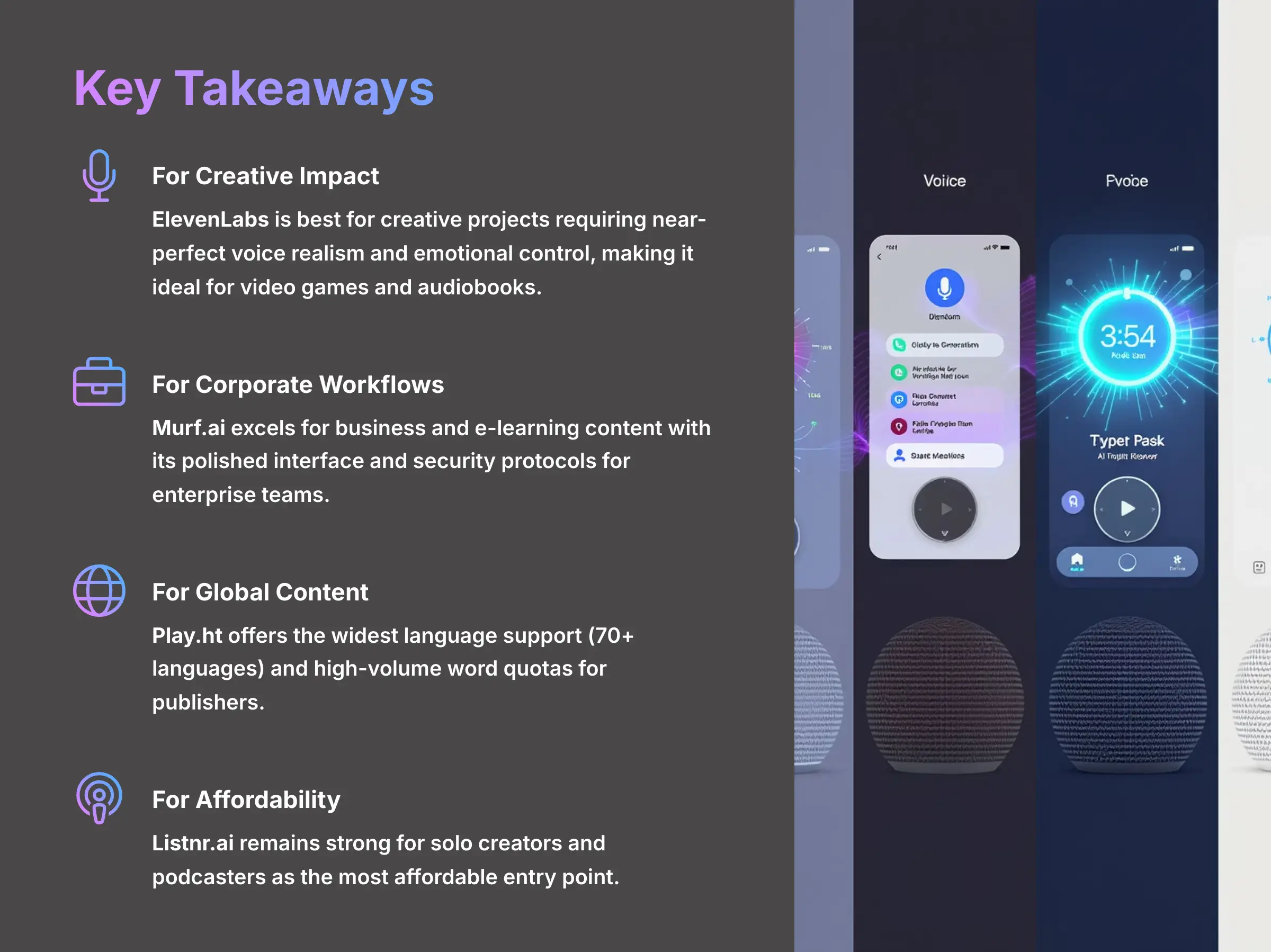 Key Takeaways - AI Voice Generators Comparison