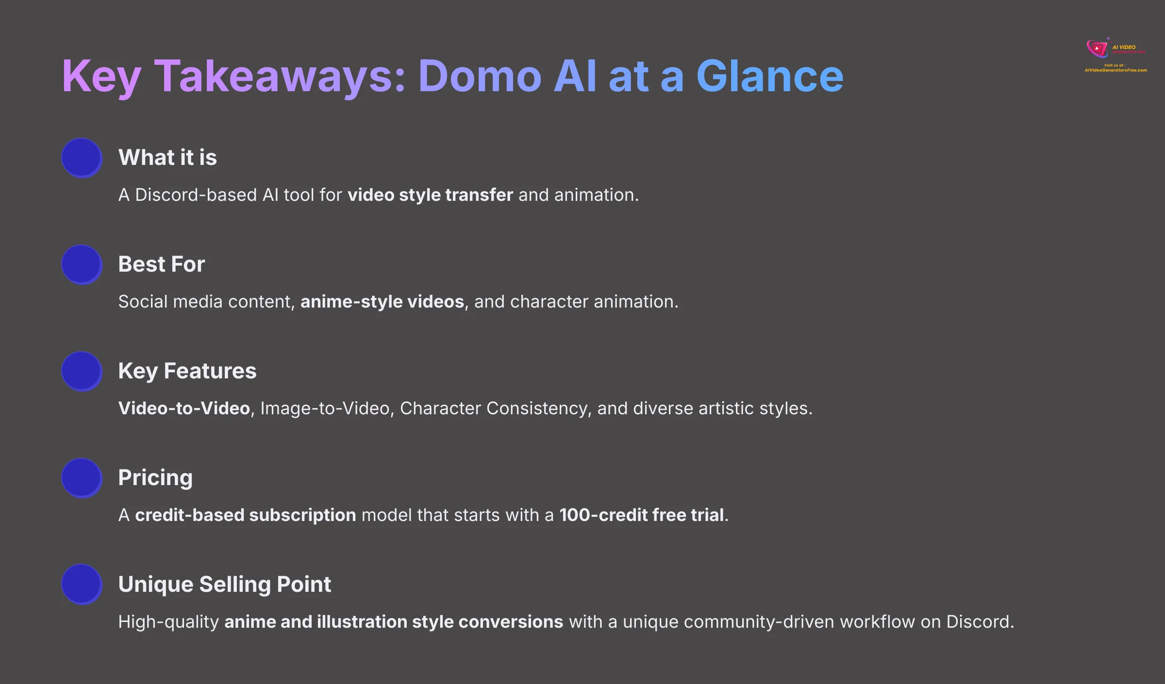 3_Key-Takeaways-Domo-AI-at-a-Glance_AI-video-generators-free_aivideogeneratorsfree.com_