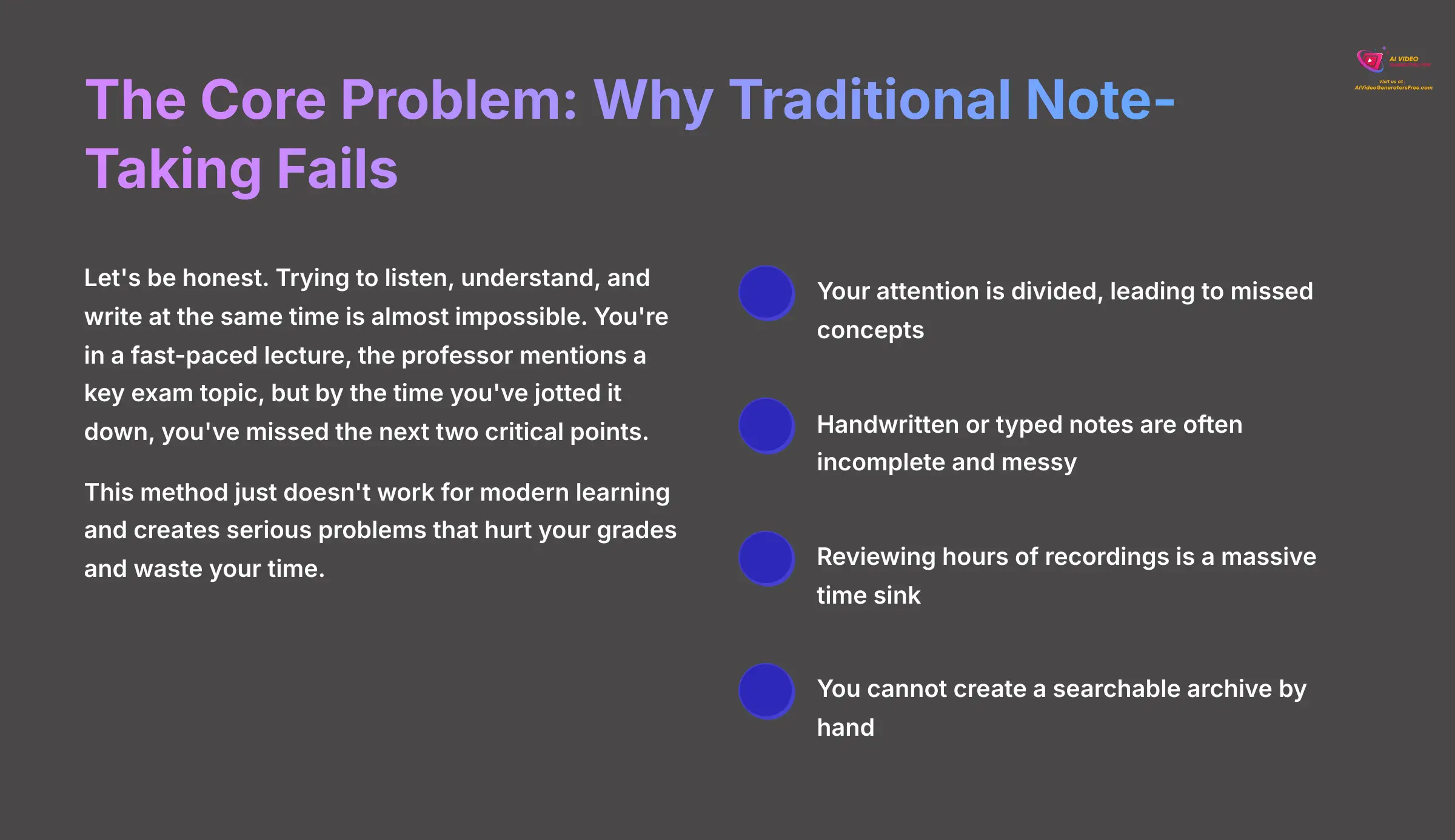 3_The-Core-Problem-Why-Traditional-Note-Taking-Fails_AI-video-generators-free_aivideogeneratorsfree.com_