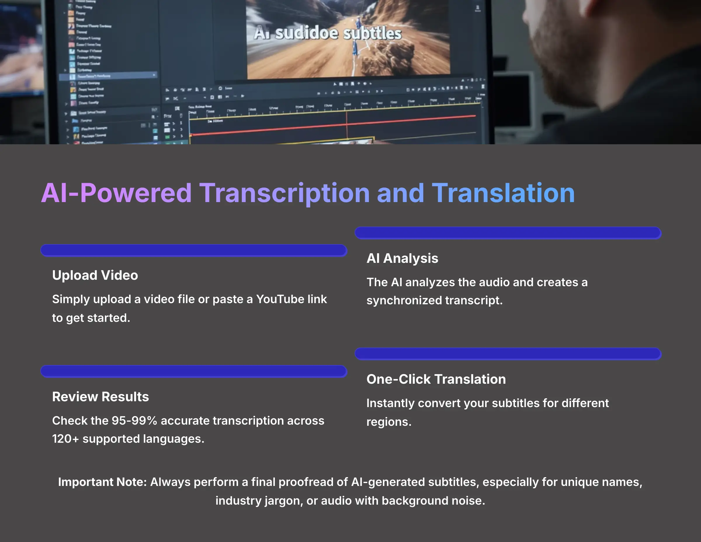 AI-powered transcription and translation capabilities of SubtitleBee