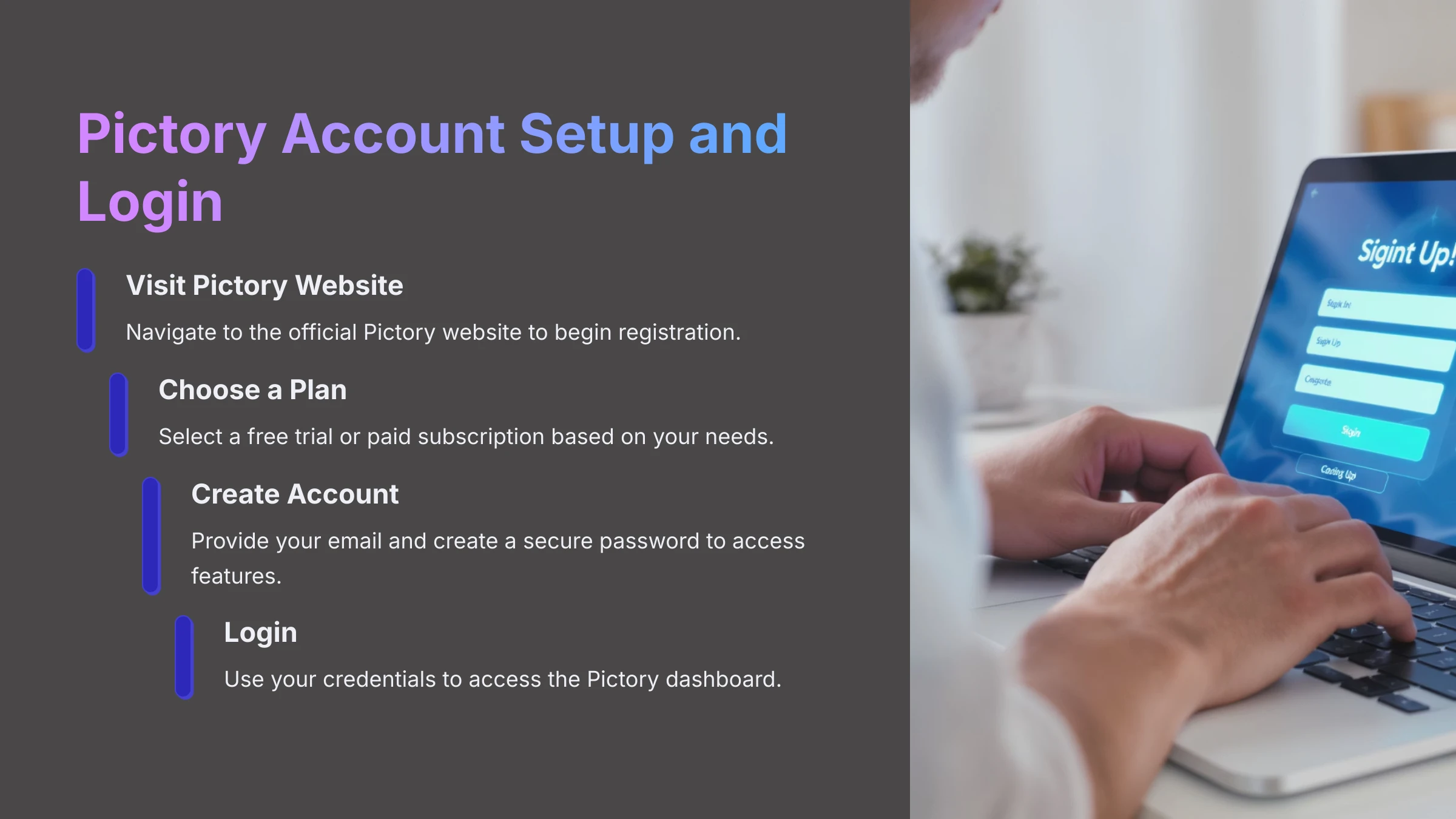 Pictory Account Setup and Login Screen