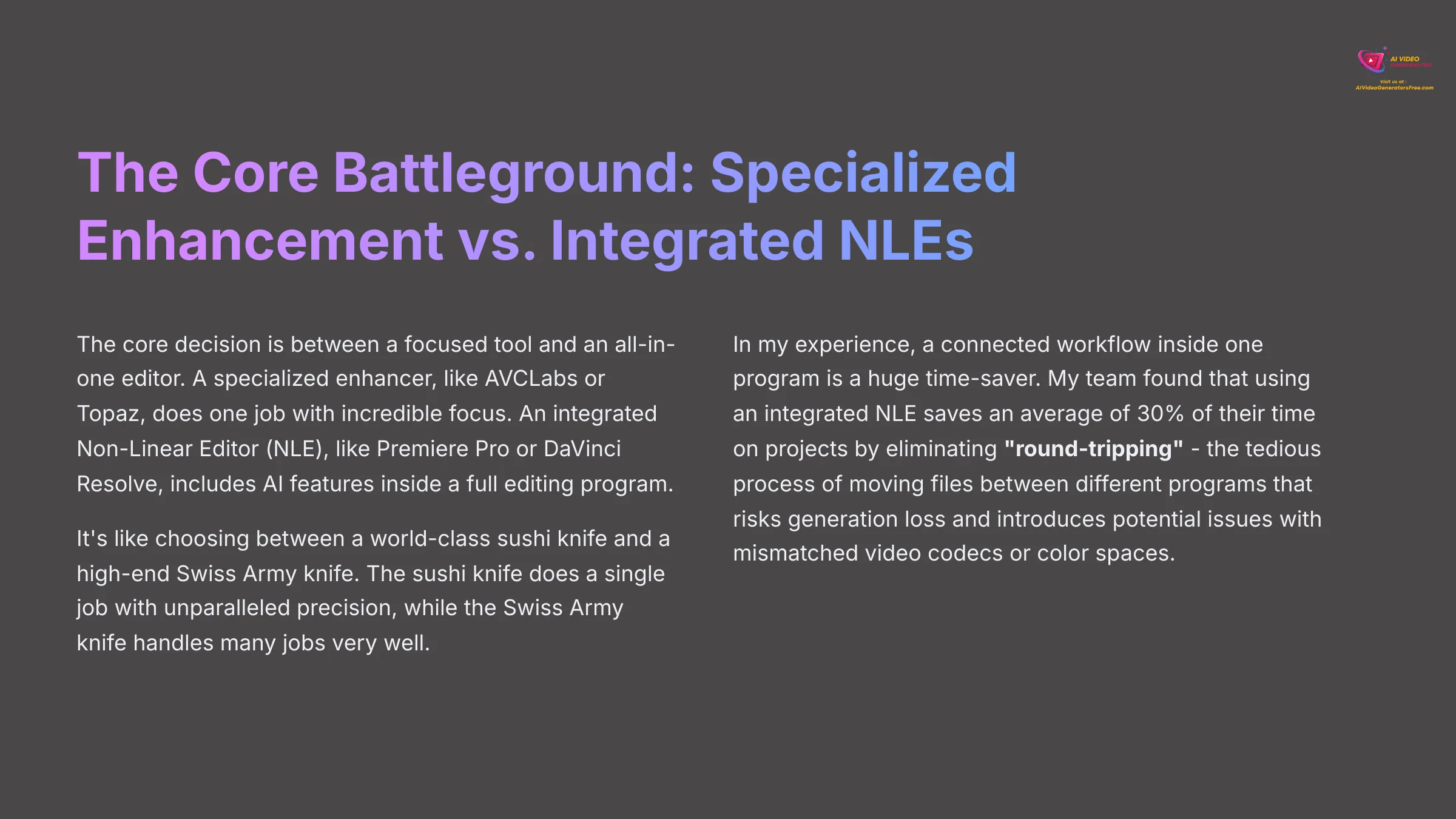 The Core Battleground - Specialized Enhancement vs Integrated NLEs