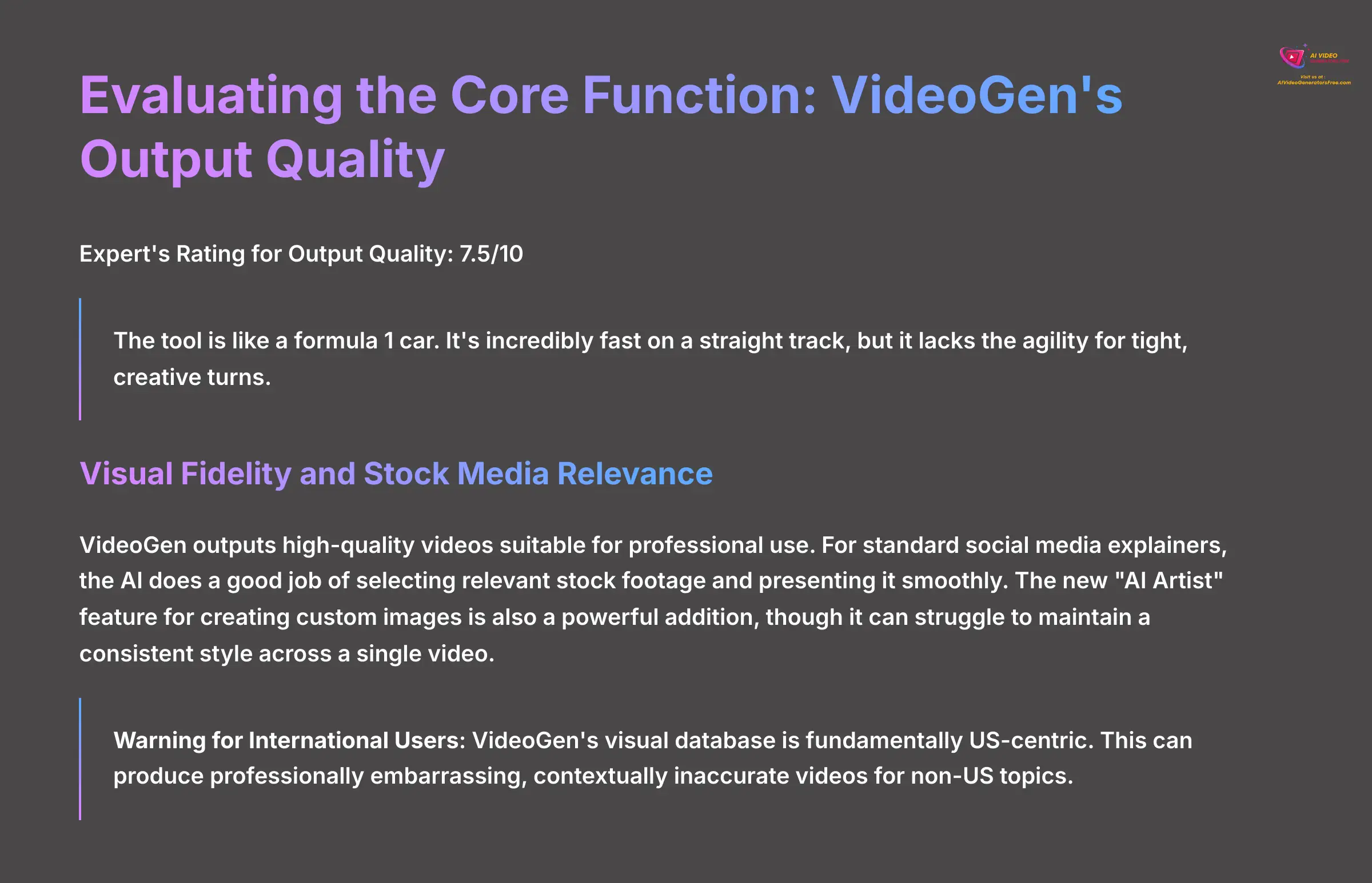 Evaluating VideoGen's Output Quality