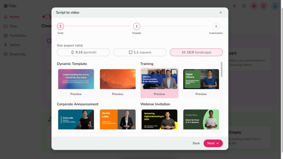 Fliki AI Text to Video Converter Interface