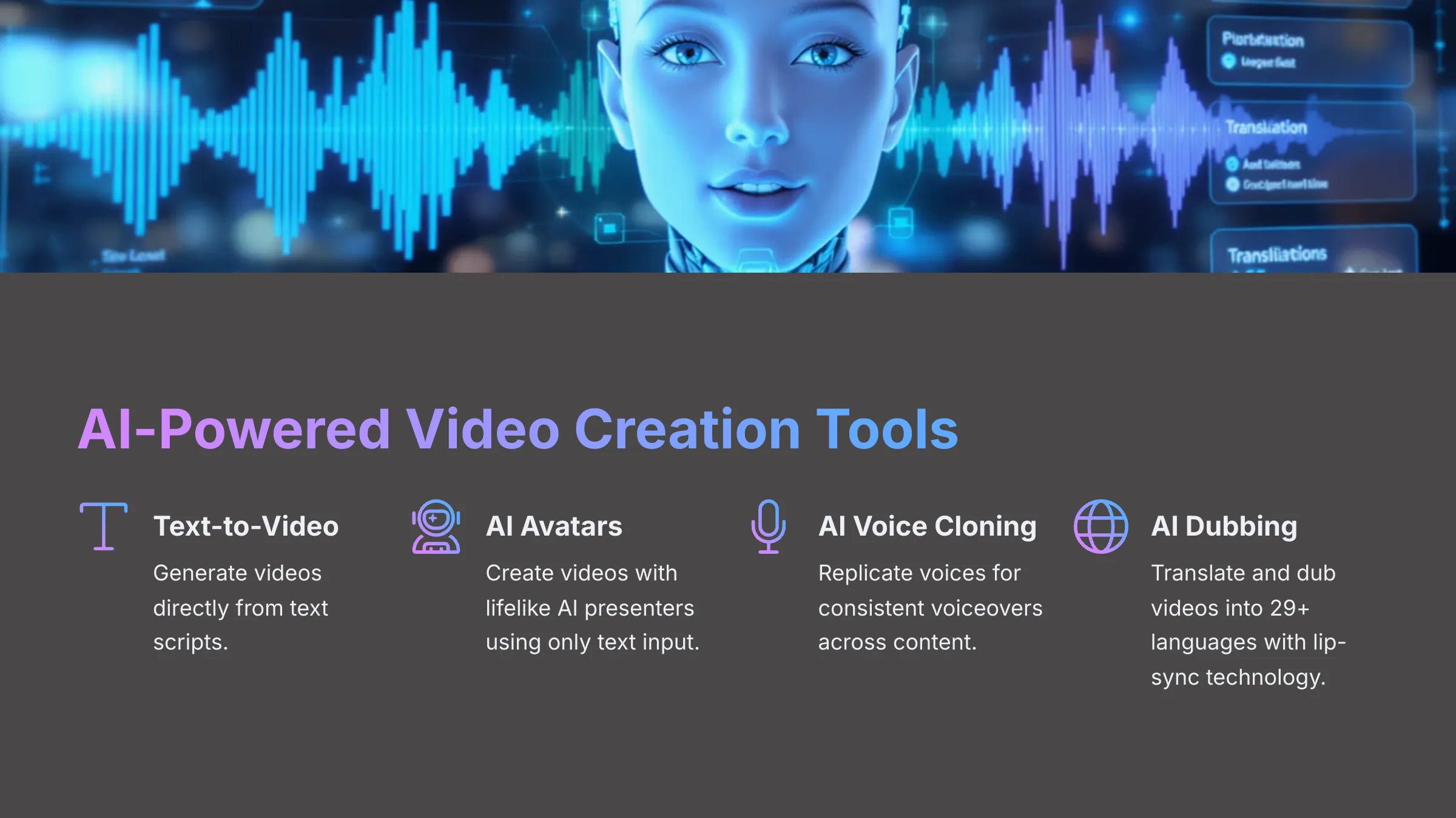 Showcase of AI-powered video creation tools in Veed.io