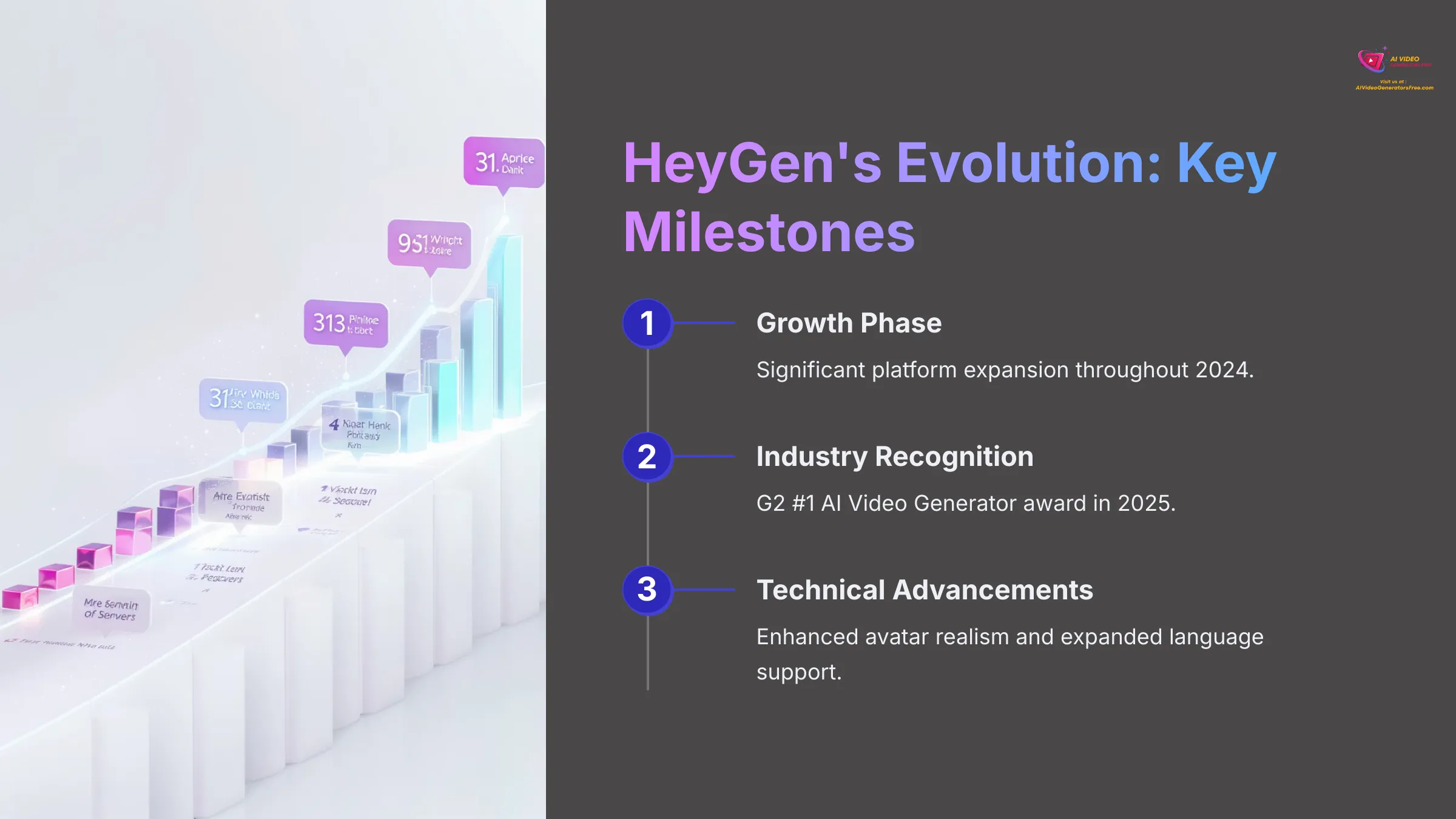 Timeline showing HeyGen's key milestones and evolution.