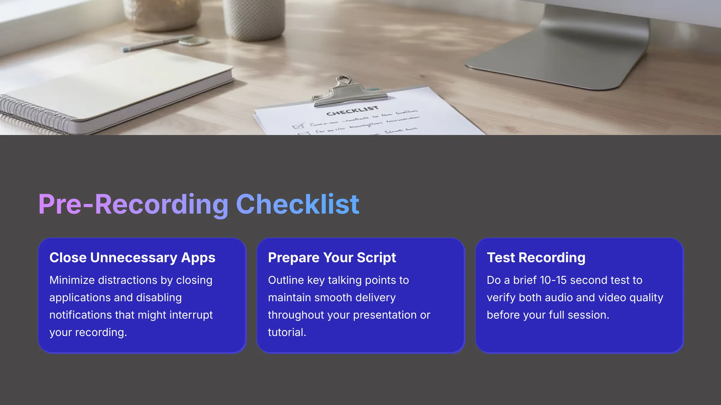 A pre-recording checklist for Vmaker AI