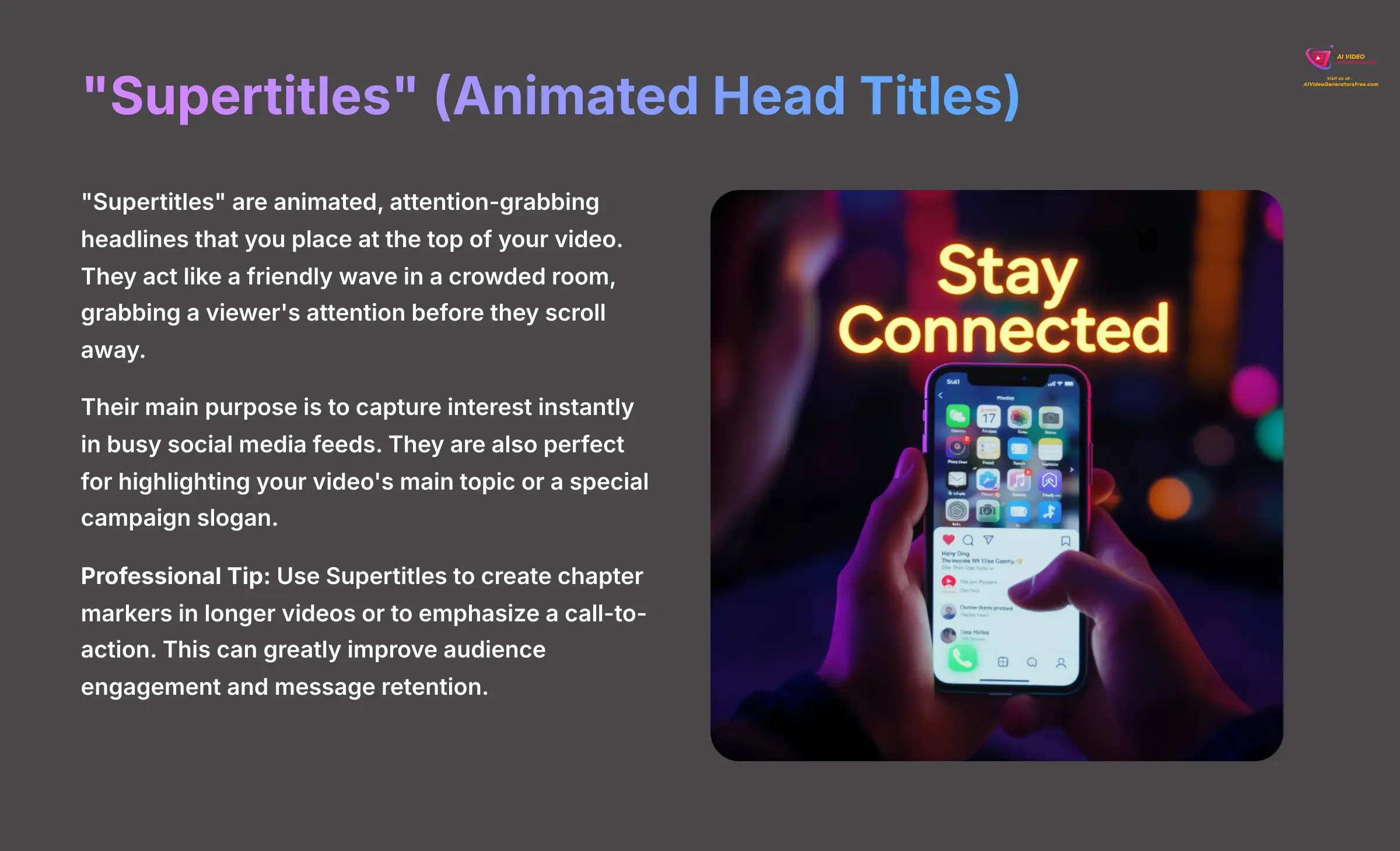 Supertitles animated head titles feature in SubtitleBee