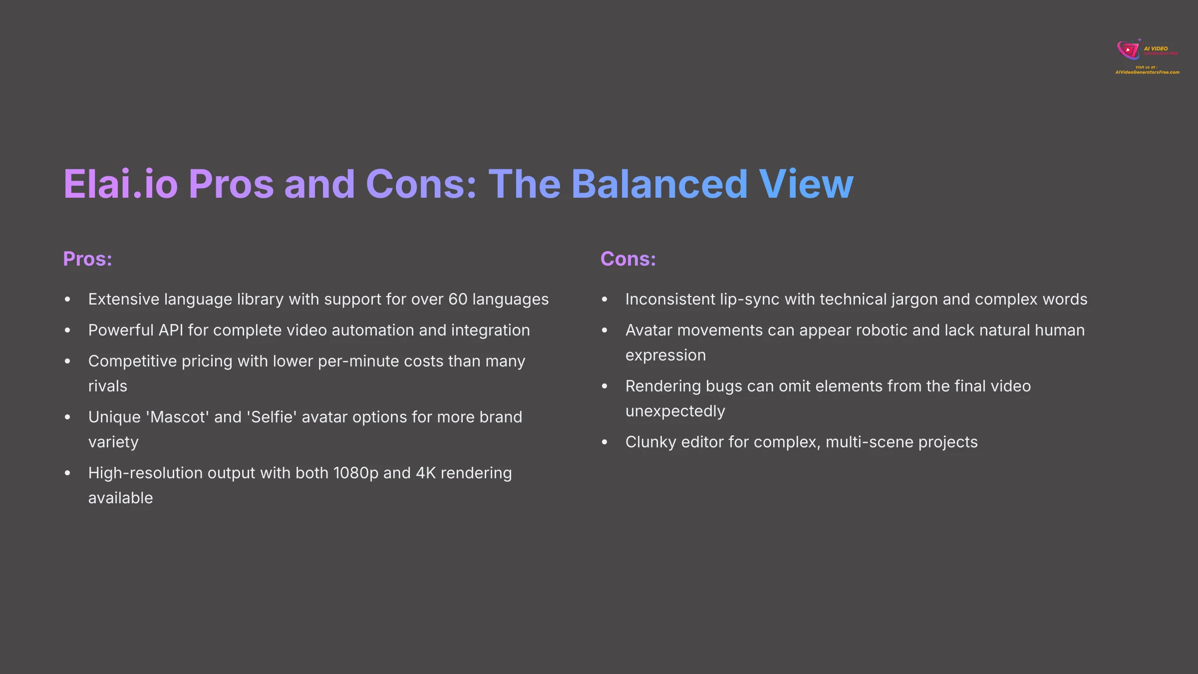 Elai.io Pros and Cons - The Balanced View