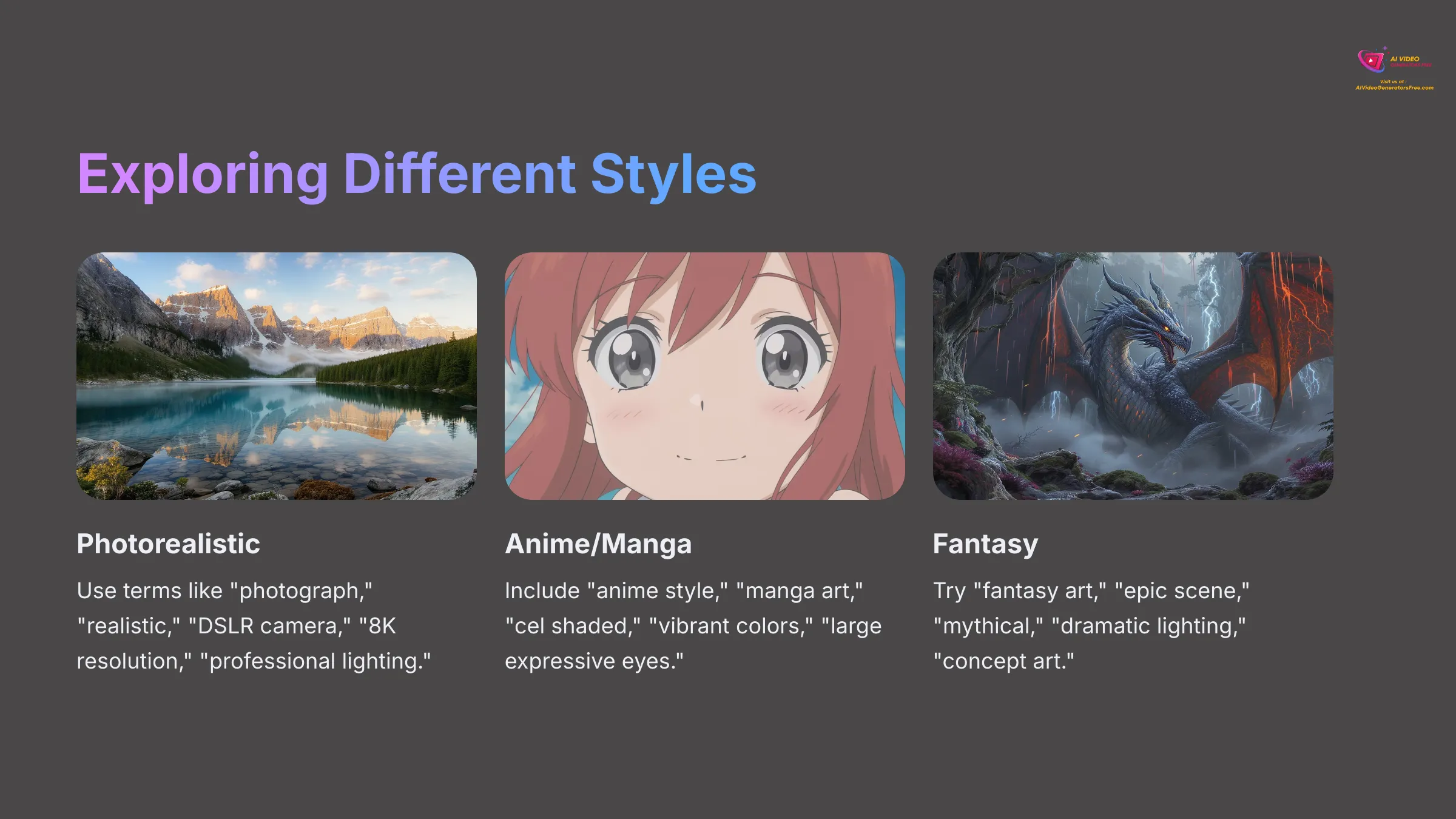 Examples of different art styles available in Tensor.art