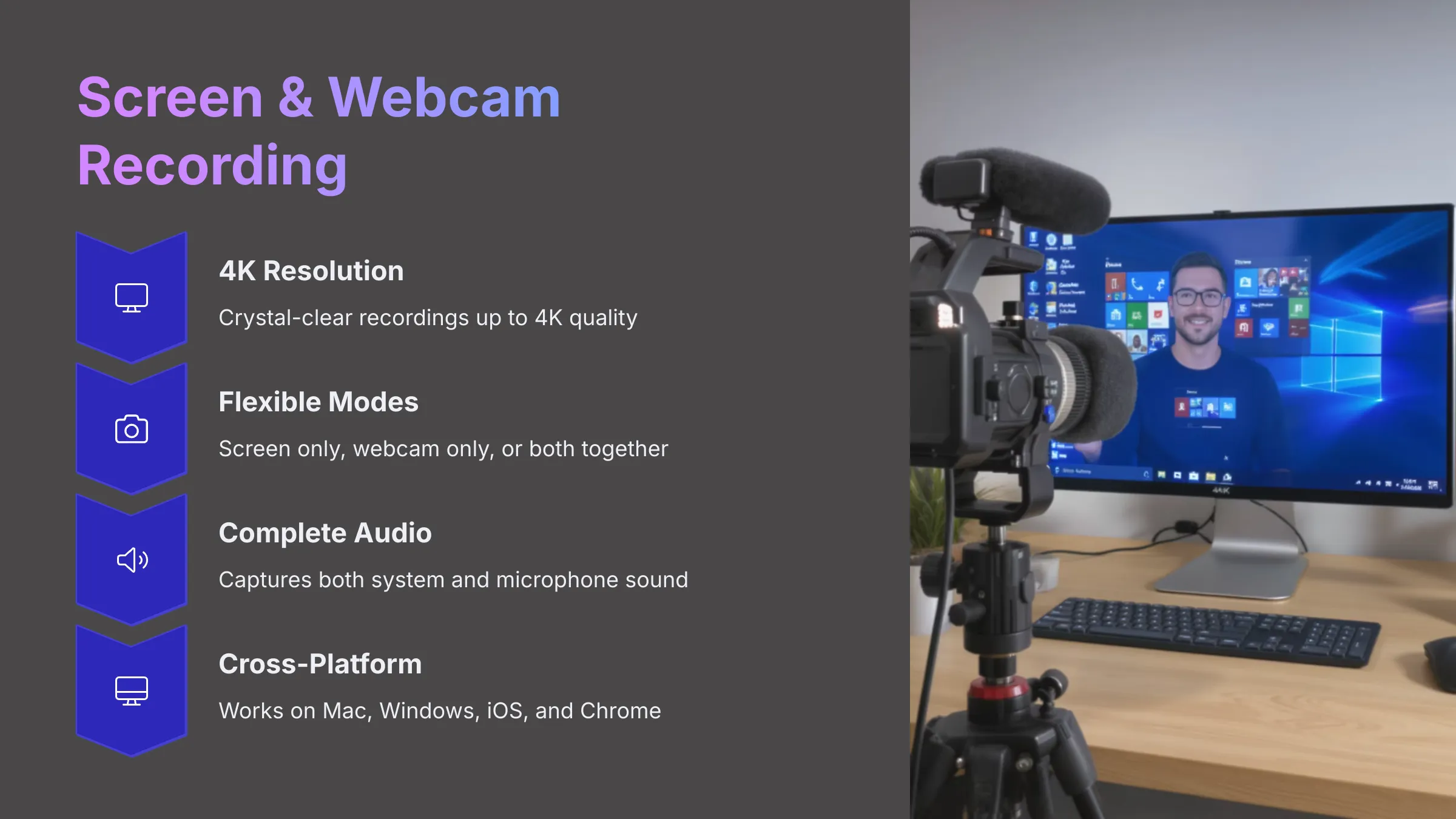 Screen and Webcam Recording feature in Vmaker AI