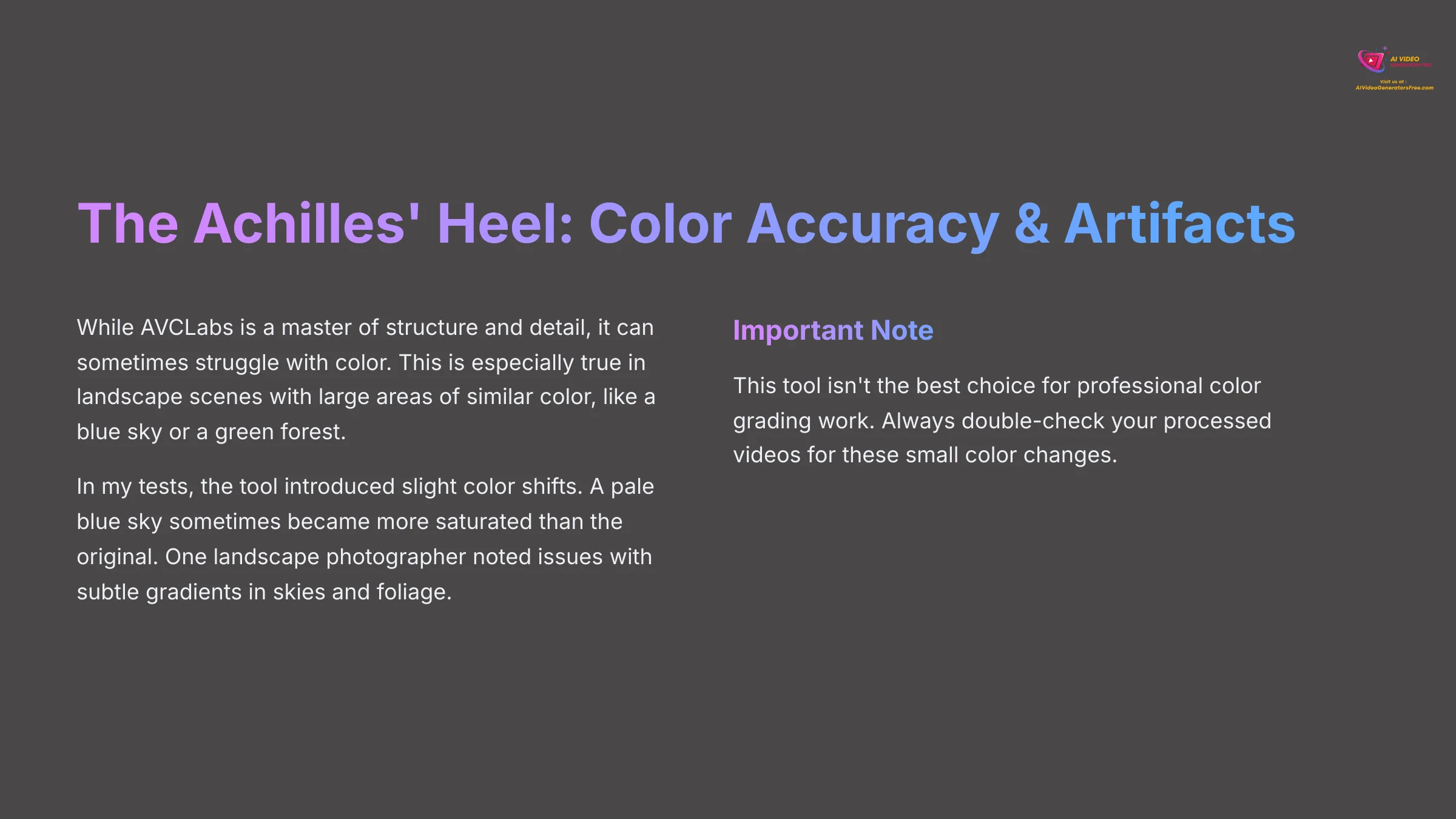 The Achilles Heel Color Accuracy and Artifacts