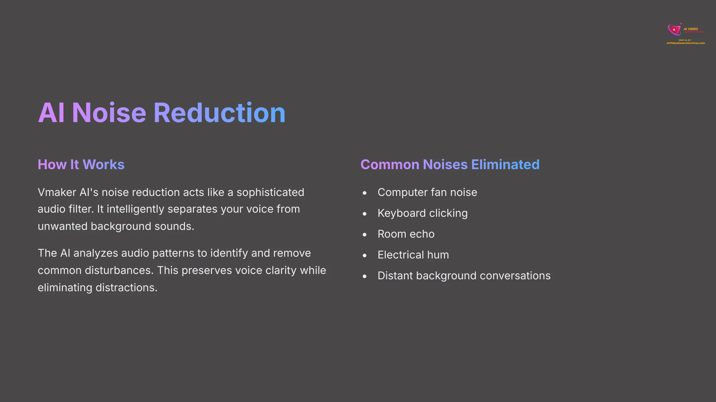 AI noise reduction feature in Vmaker AI