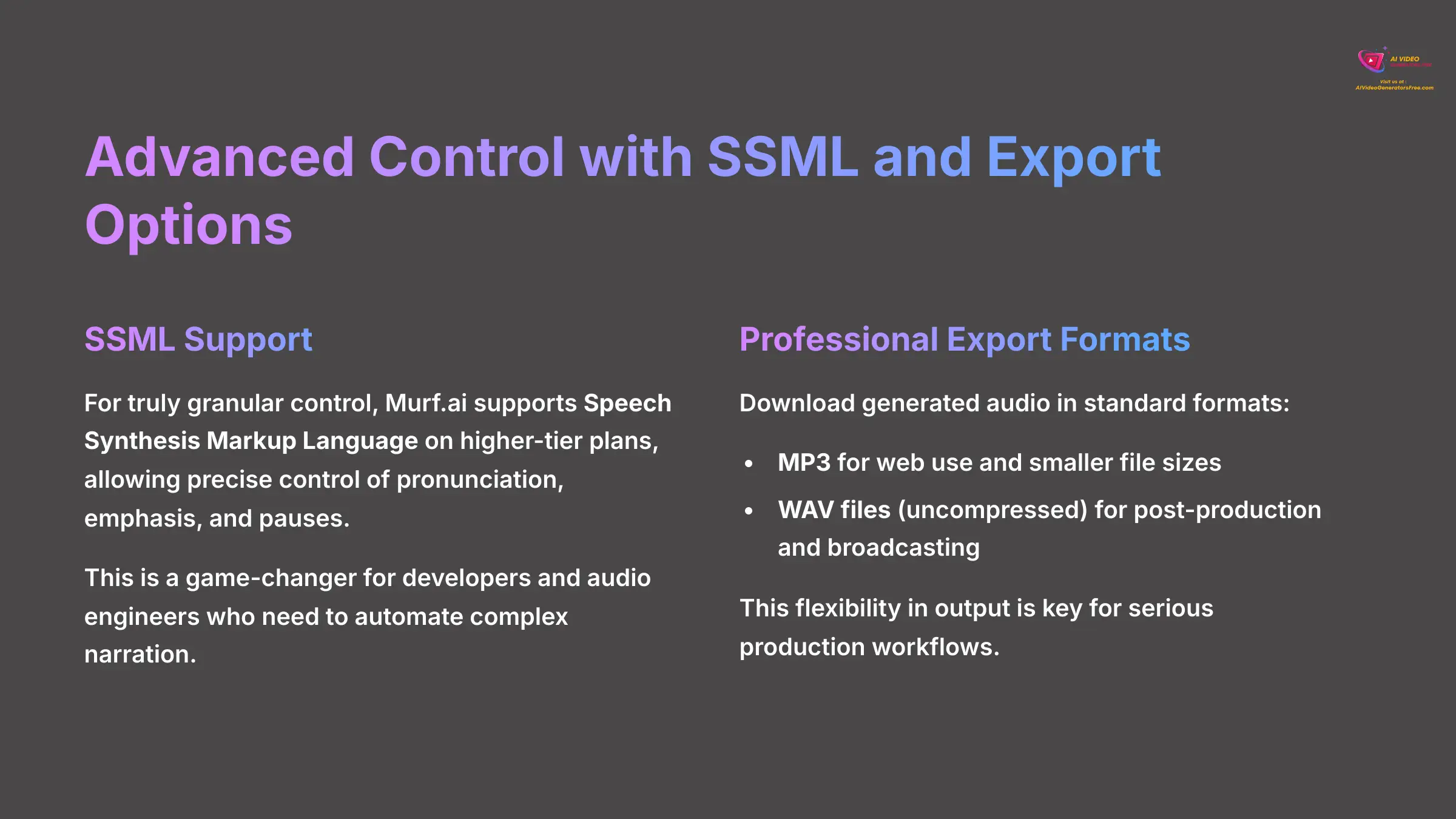 Advanced Control with SSML and Export Options