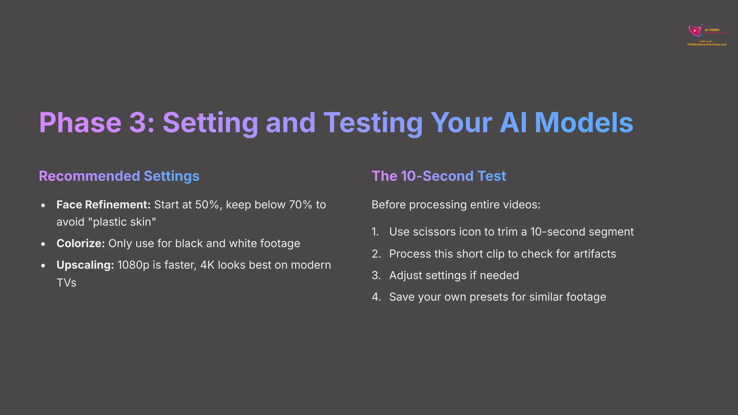Phase 3: Setting and testing AI models for video restoration