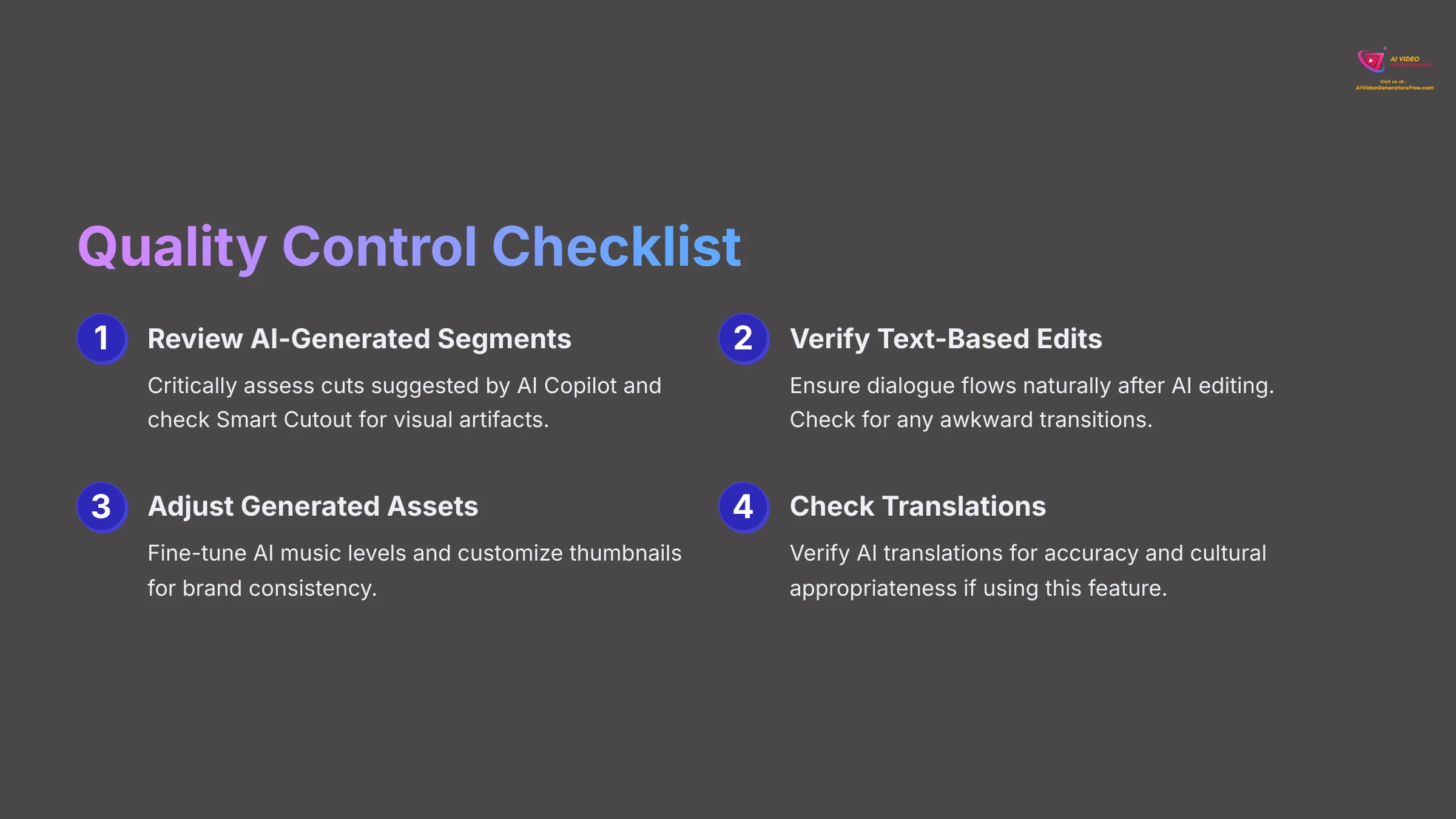 Quality Control Checklist for AI video editing