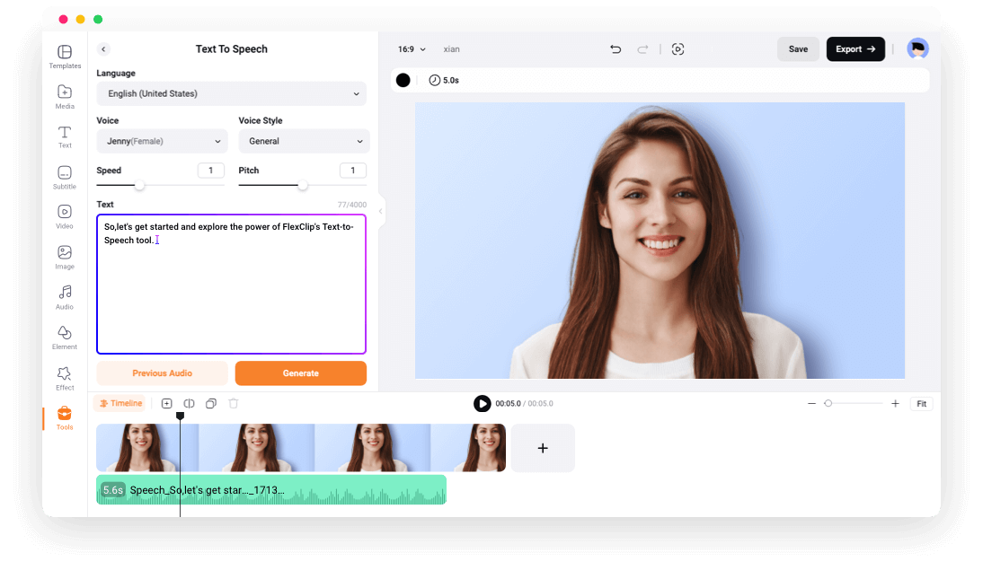 FlexClip Text Editing Interface