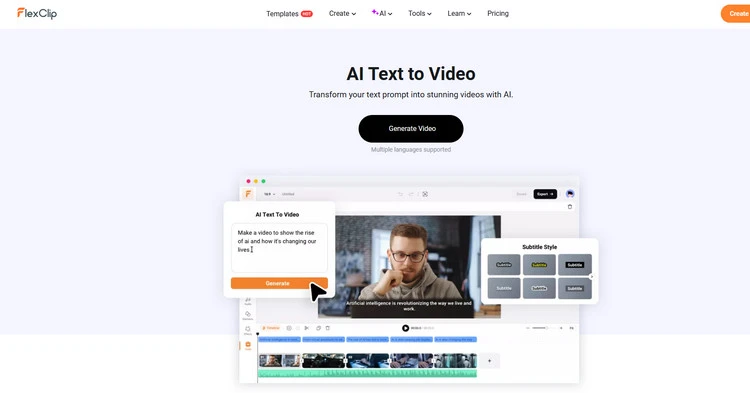 FlexClip AI Text-to-Video Interface