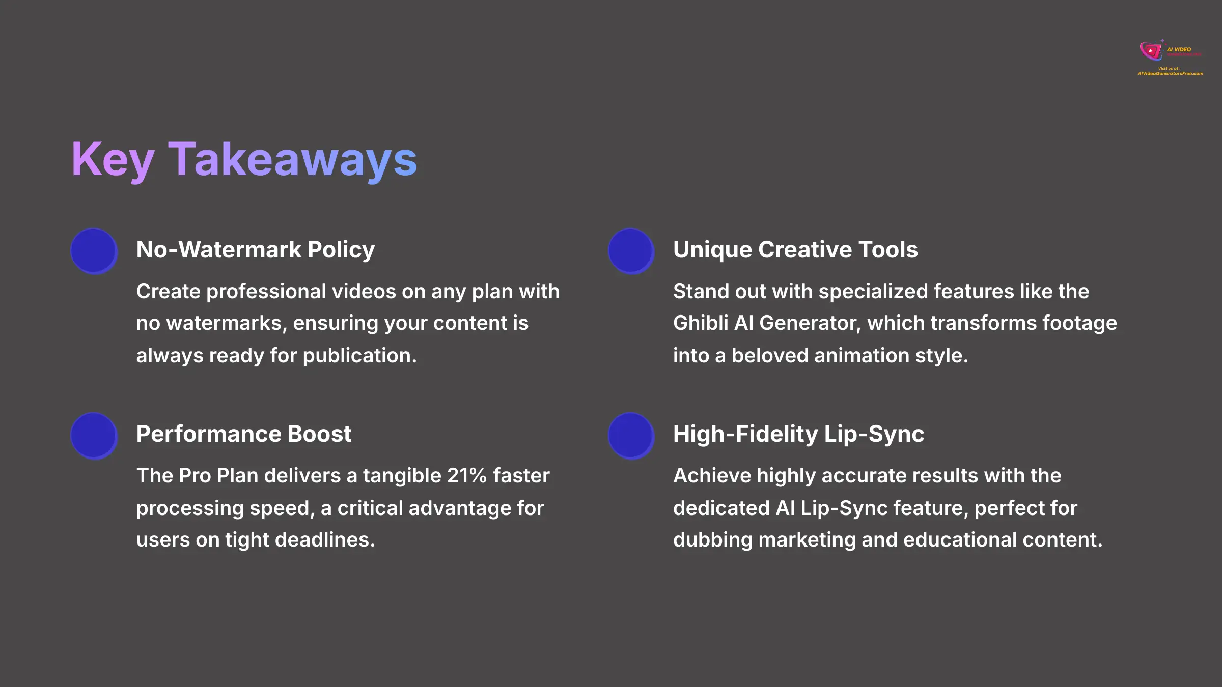 Key Takeaways - AI Video Generators Free