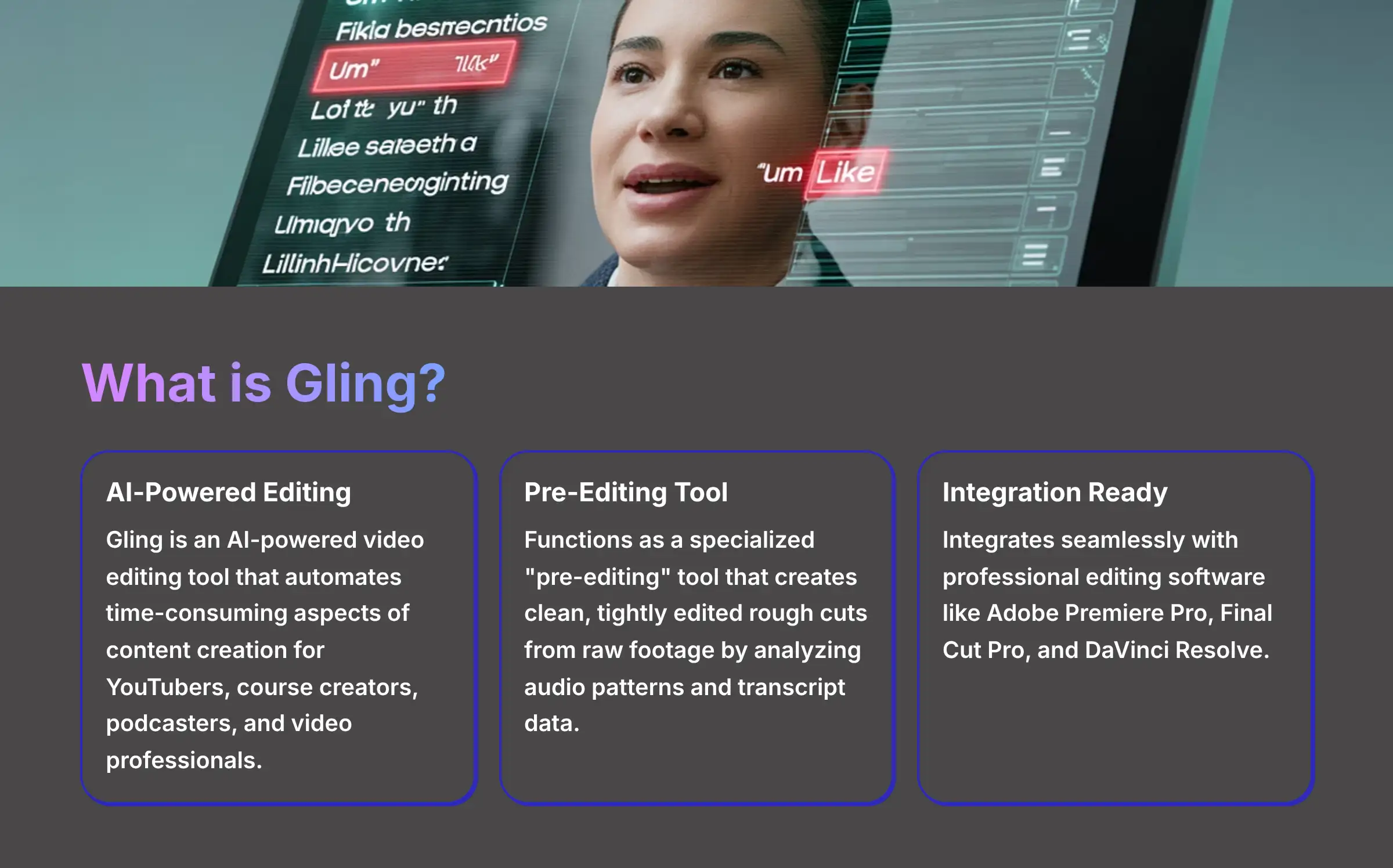 Gling AI Video Editor Interface