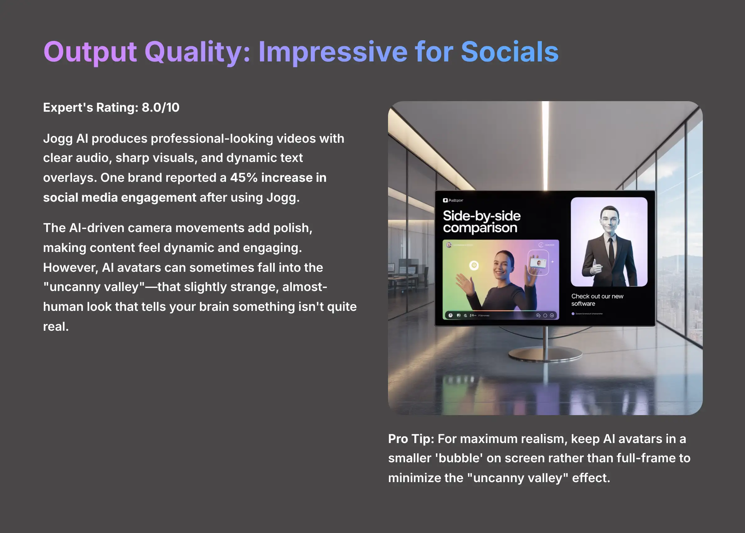 Output Quality - Impressive for Socials with Jogg AI