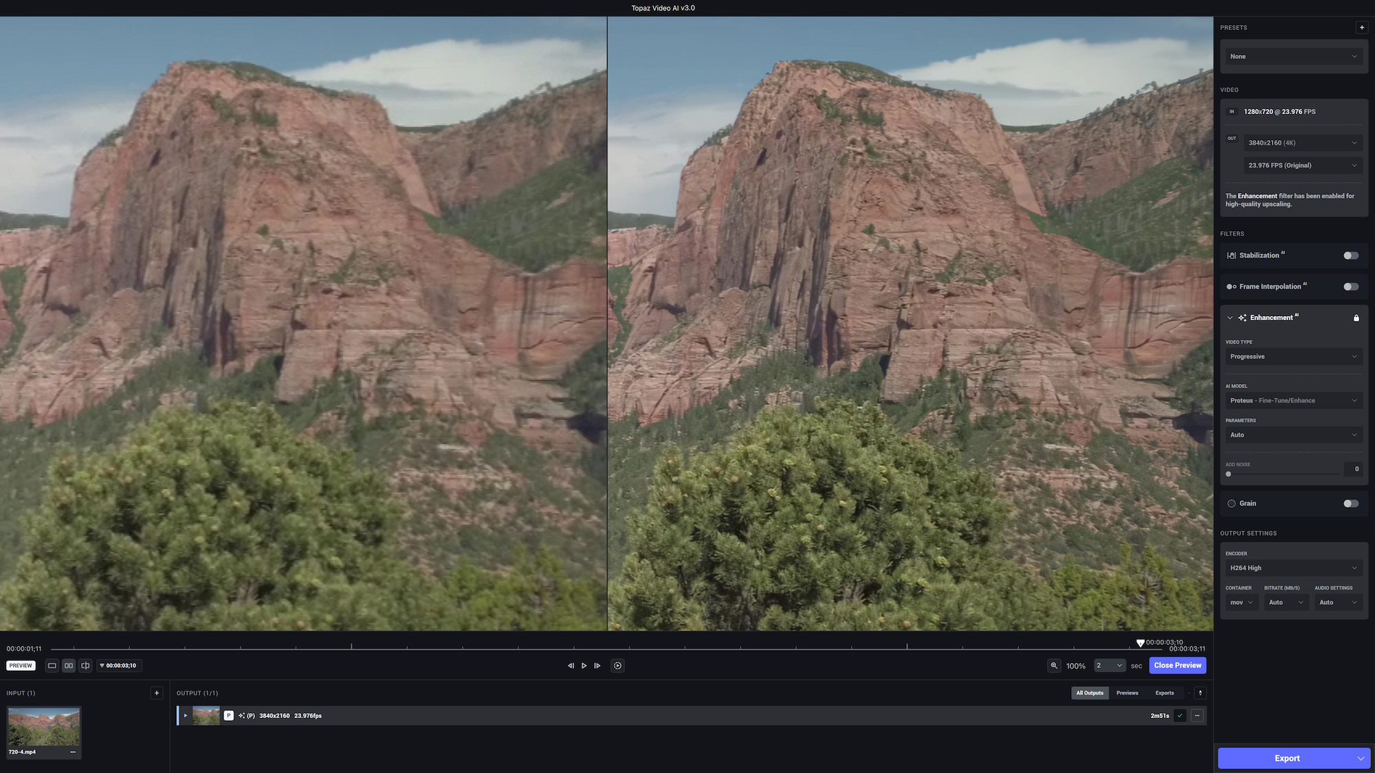 Topaz Video AI Interface
