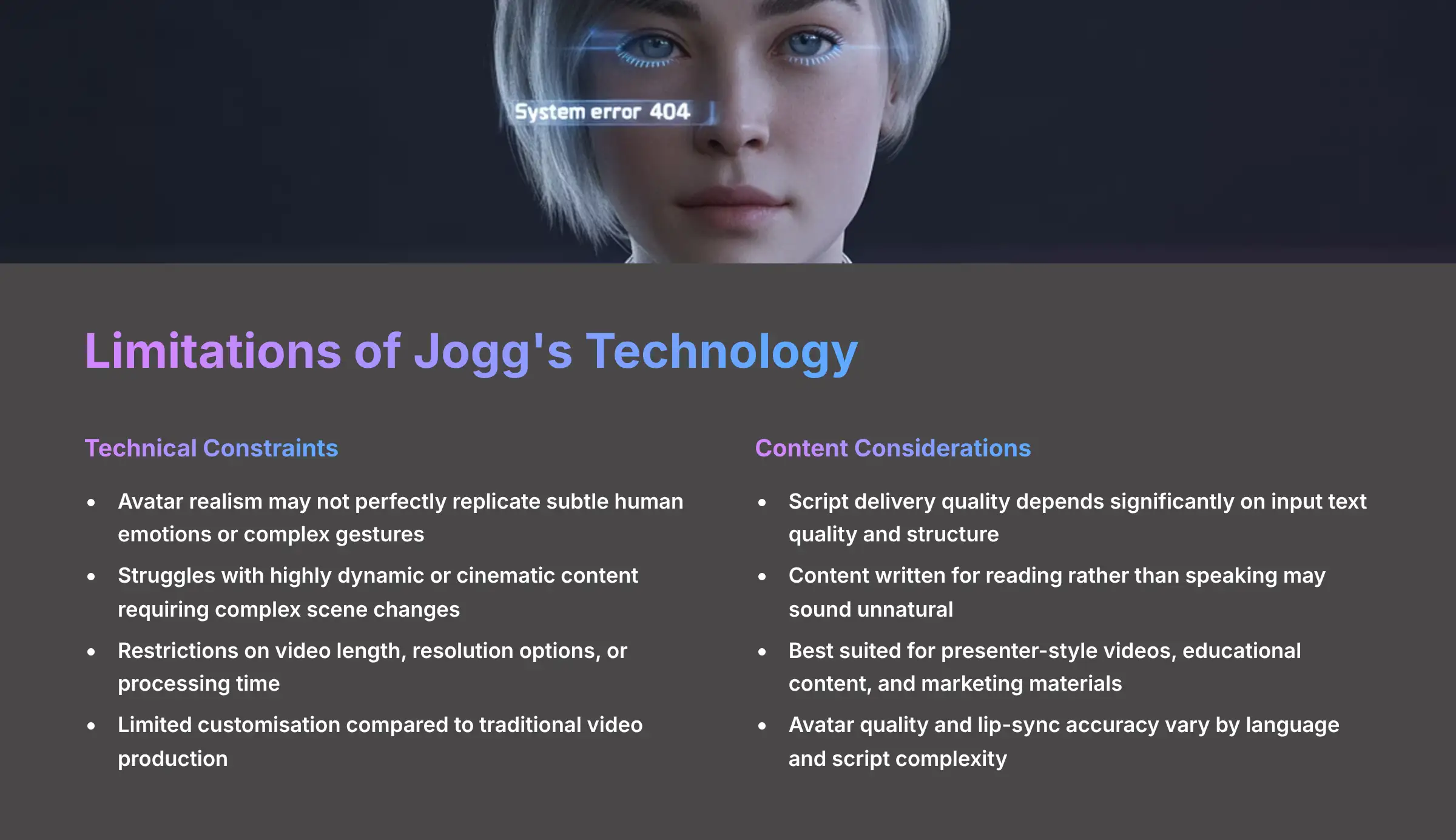Limitations of Jogg's Technology