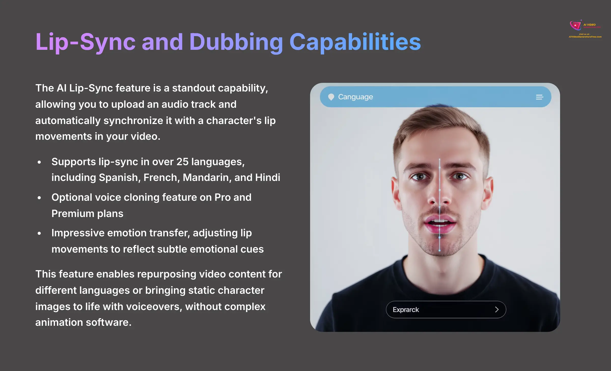 Lip-Sync and Dubbing Capabilities - AI Video Generators Free