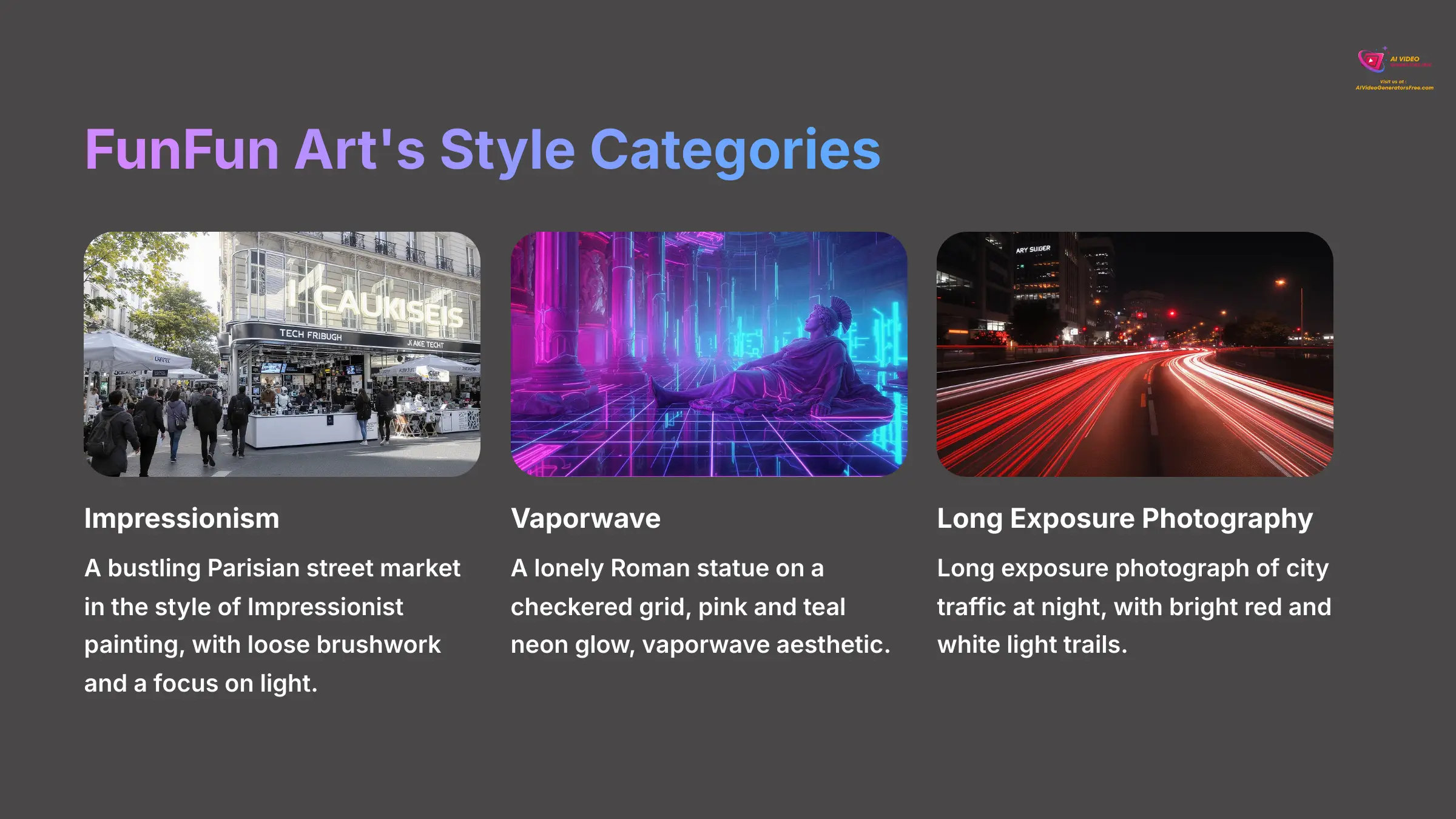 7_FunFun-Arts-Style-Categories_AI-video-generators-free_aivideogeneratorsfree.com_