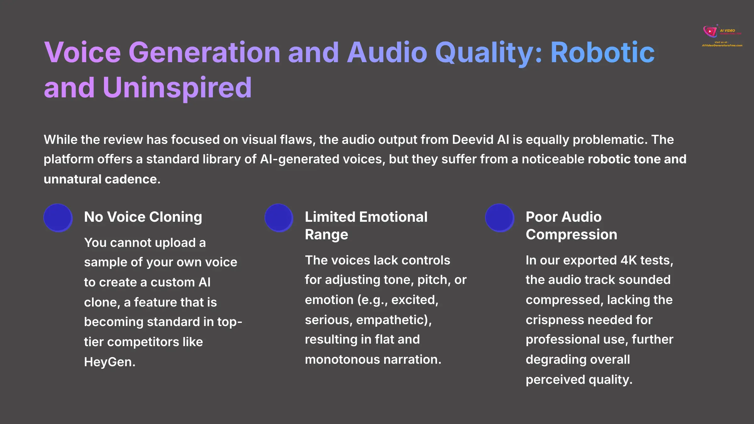 Voice Generation and Audio Quality Robotic and Uninspired