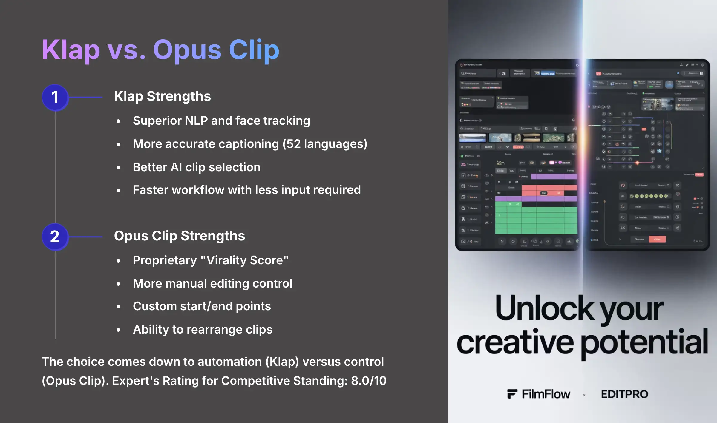 Side-by-side comparison between Klap and Opus Clip features